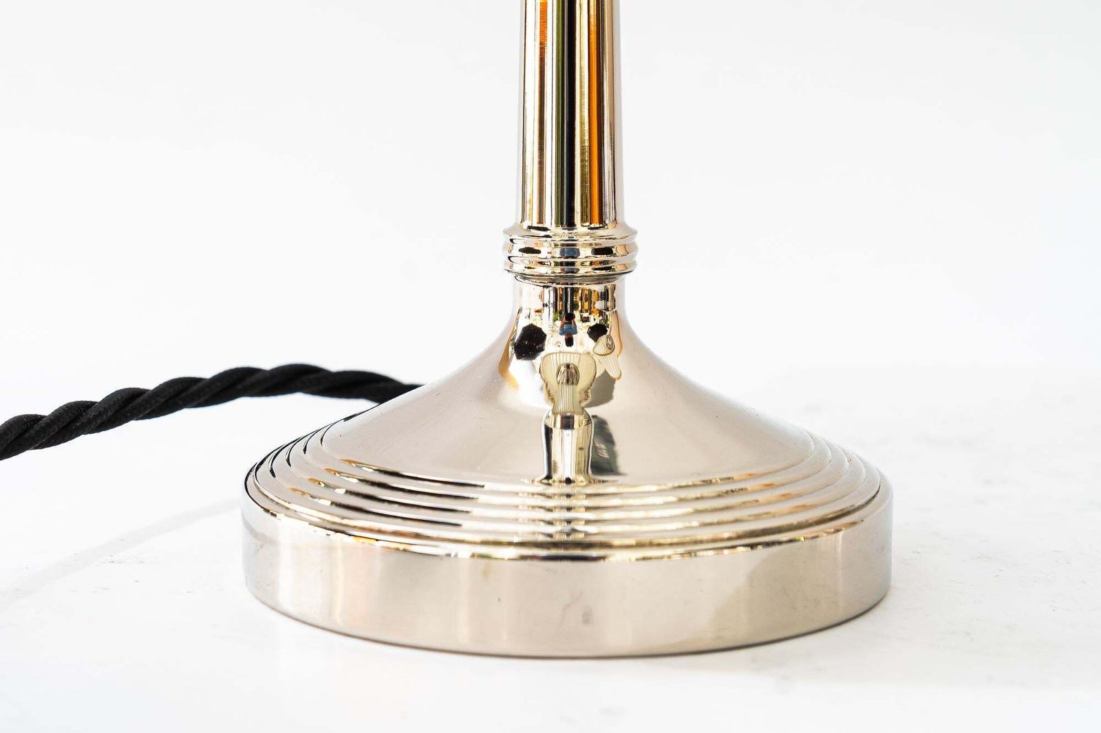 2 Brass Nickel Plated Art Deco Table Lamps With Fabric Shades Vienna Around 1920 photo buy