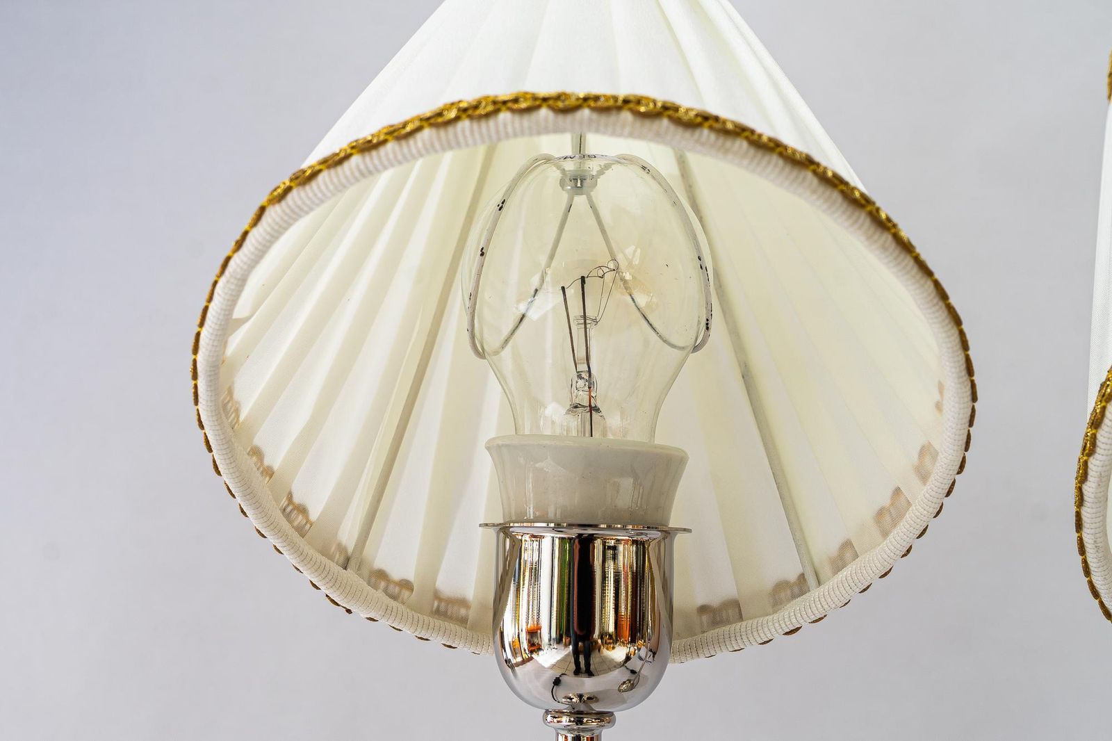 2 Brass Nickel Plated Art Deco Table Lamps With Fabric Shades Vienna Around 1920 photo vintage