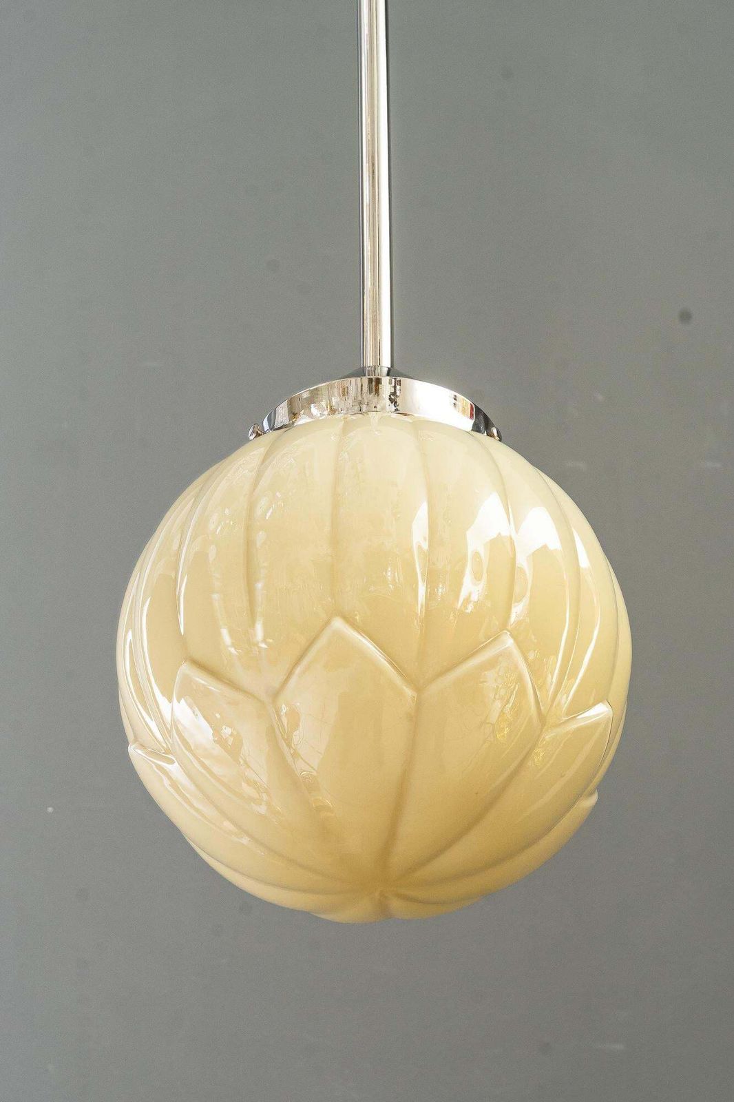 Art Deco Nickel   Plated Pendant With Original Art Deco Glass Shade Vienna 1920s photo 729.0