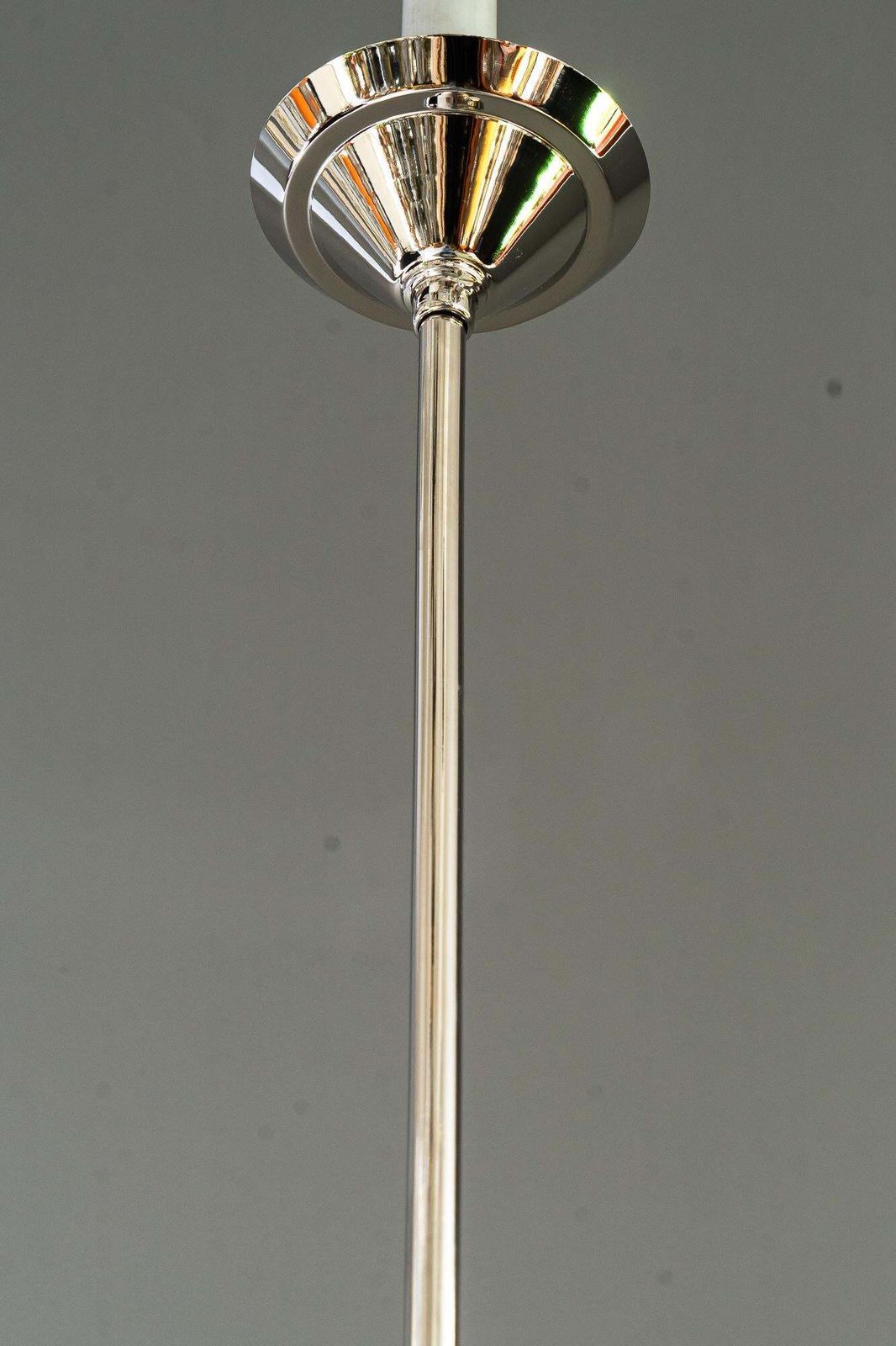 Art Deco Nickel   Plated Pendant With Original Art Deco Glass Shade Vienna 1920s photo vinterior