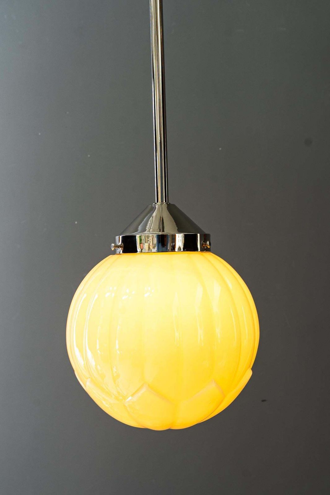 Lighting Art Deco Nickel   Plated Pendant With Original Art Deco Glass Shade Vienna 1920s photo