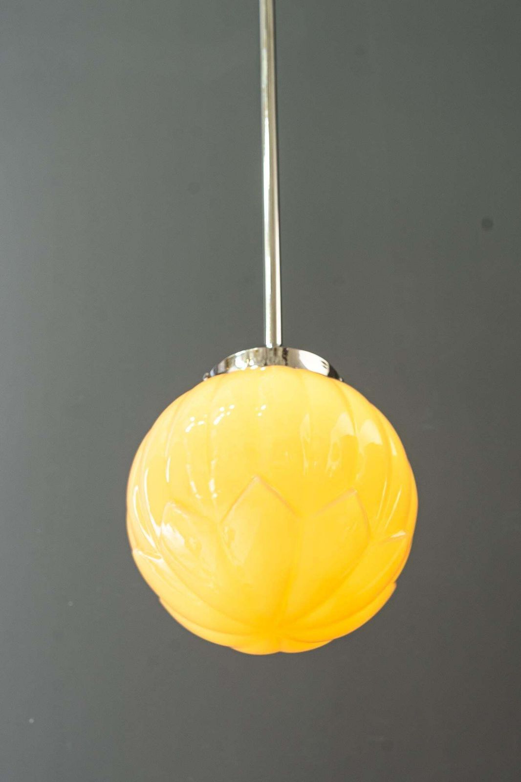 729.0 Art Deco Nickel   Plated Pendant With Original Art Deco Glass Shade Vienna 1920s photo