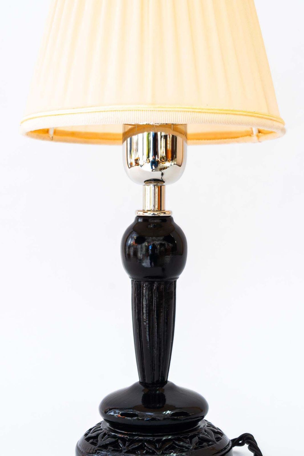 Art Deco Wood Table Lamp And Fabric Shade Vienna Around 1920s photo Lighting