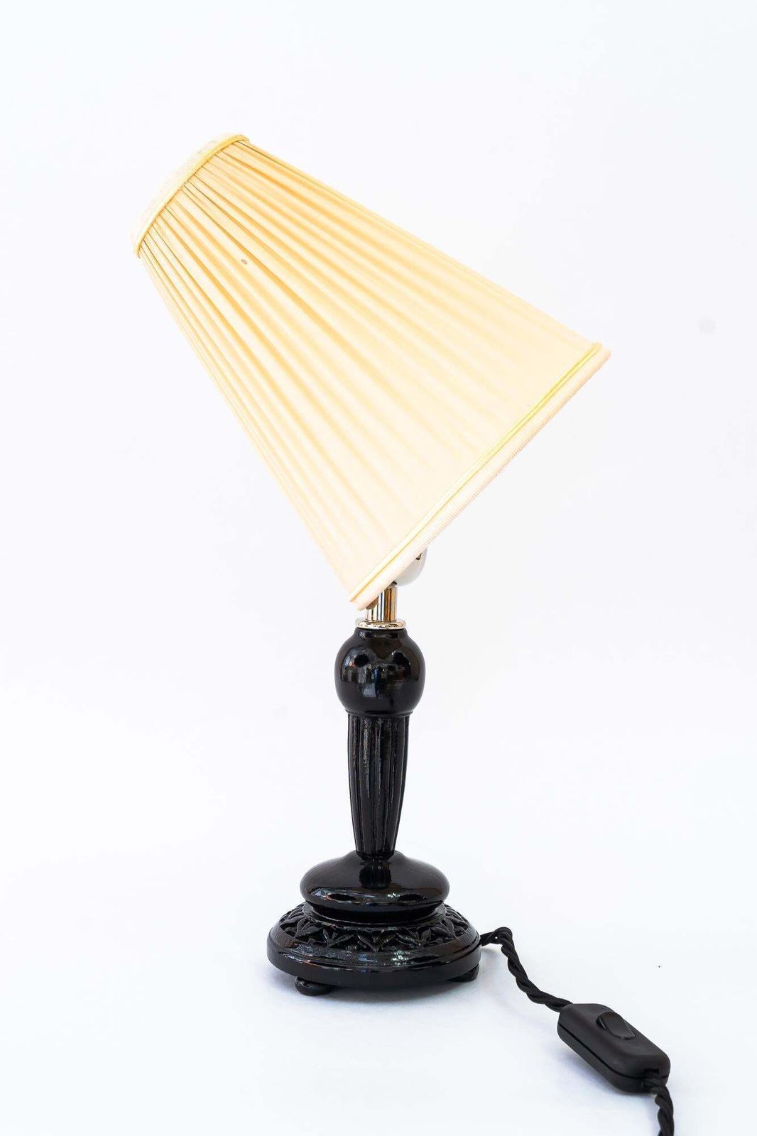 Art Deco Wood Table Lamp And Fabric Shade Vienna Around 1920s photo buy