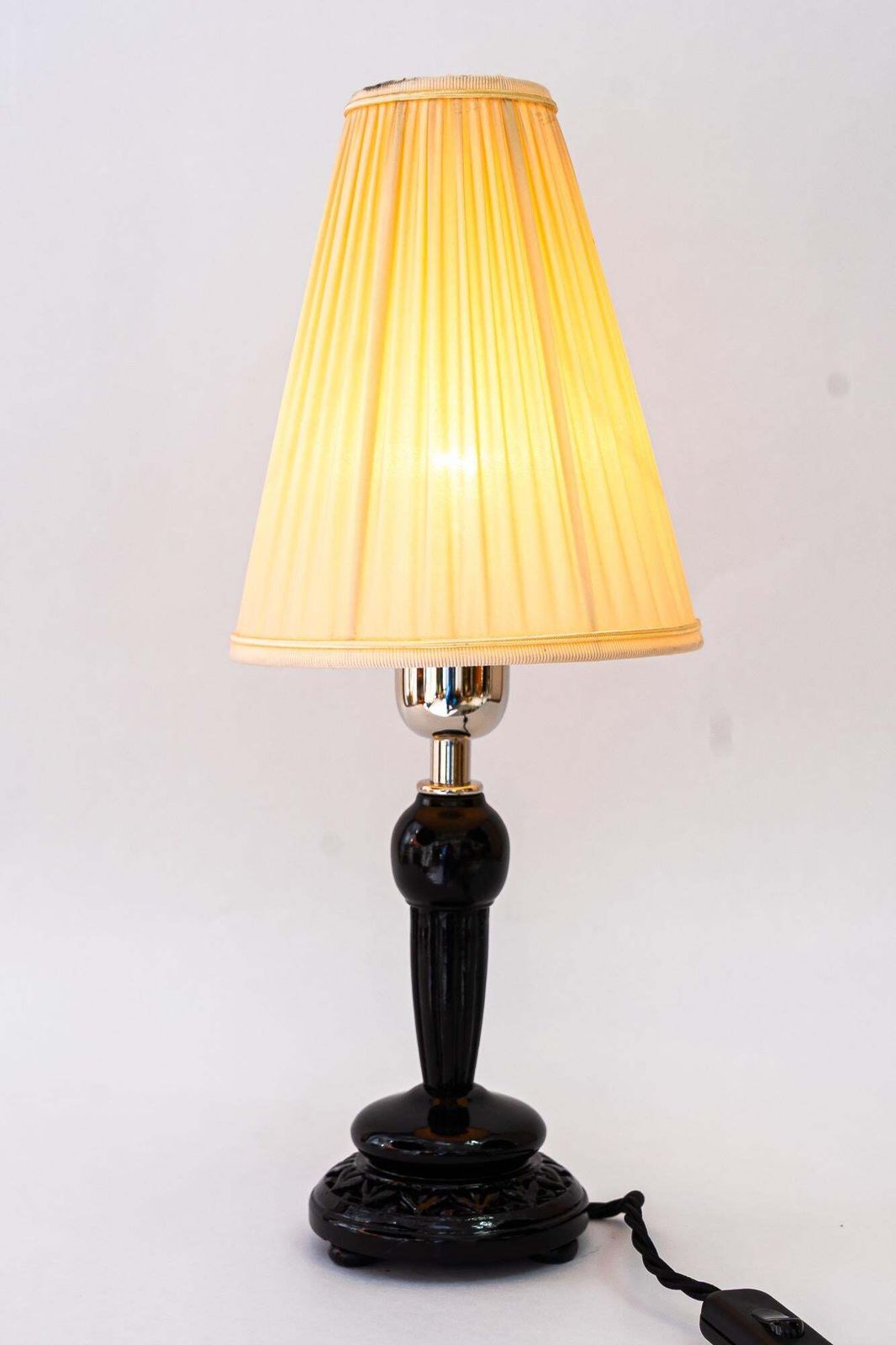 photo for sale Art Deco Wood Table Lamp And Fabric Shade Vienna Around 1920s