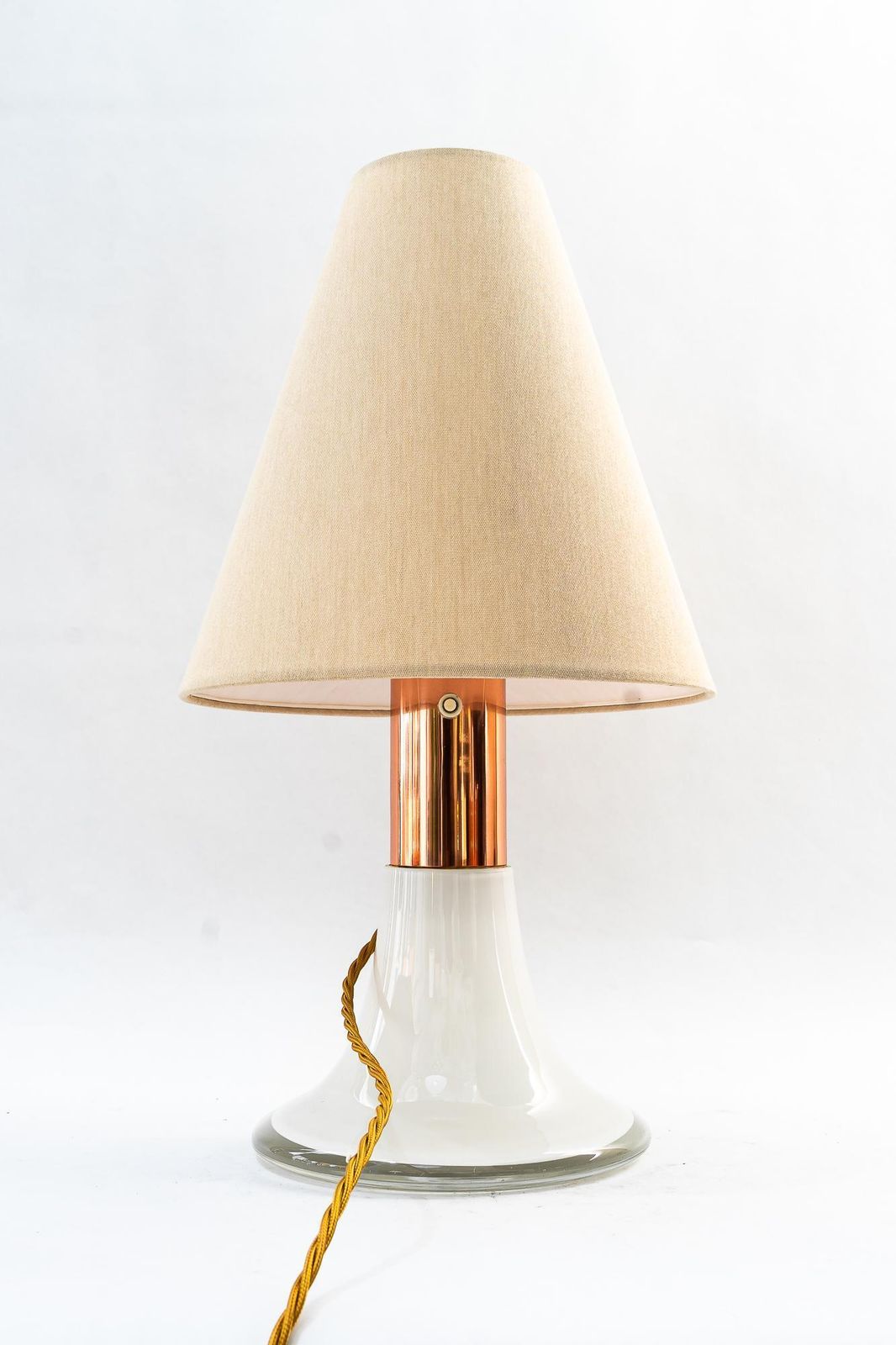 Big Italy Glass And Copper Table Lamp With Fabric Shade Around 1970s photo furniture