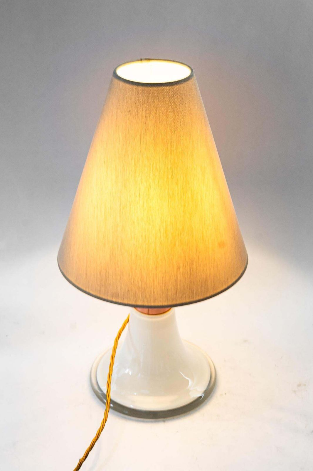 497.0 Big Italy Glass And Copper Table Lamp With Fabric Shade Around 1970s photo