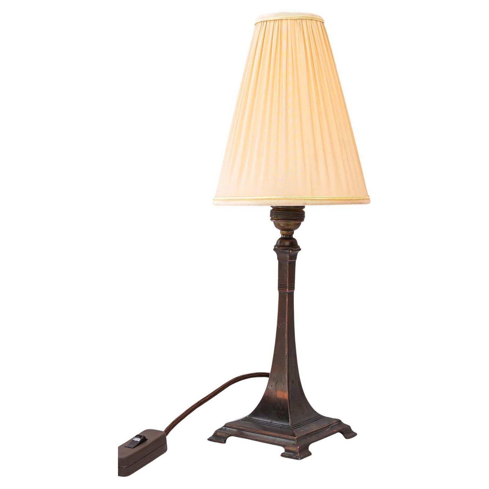 Art Deco Tin Table Lamp With Fabric Shade Vienna Around 1920s