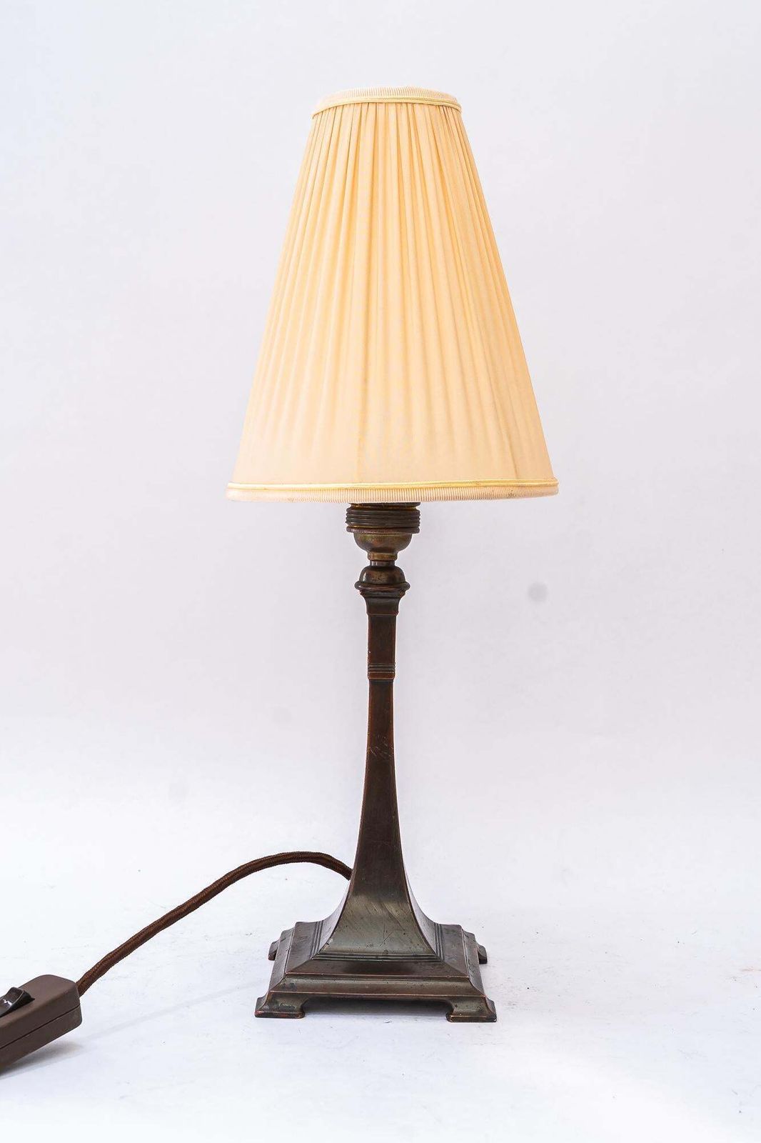 Art Deco Tin Table Lamp With Fabric Shade Vienna Around 1920s photo Lighting