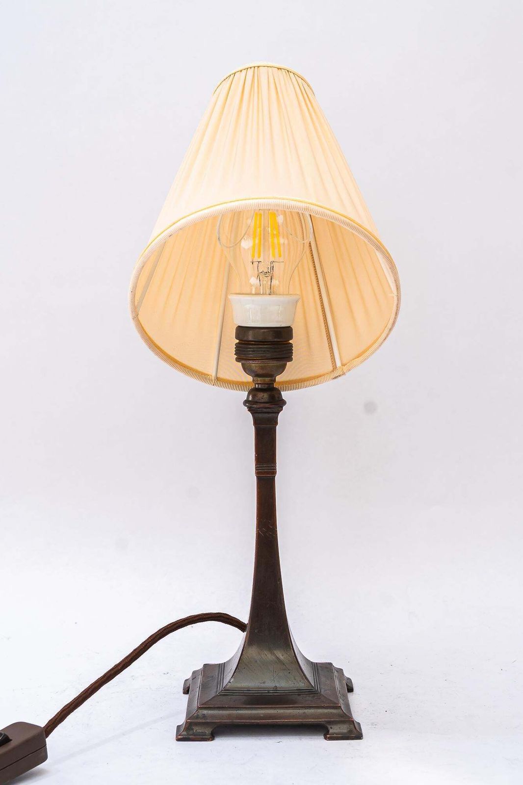 Art Deco Tin Table Lamp With Fabric Shade Vienna Around 1920s photo vintage