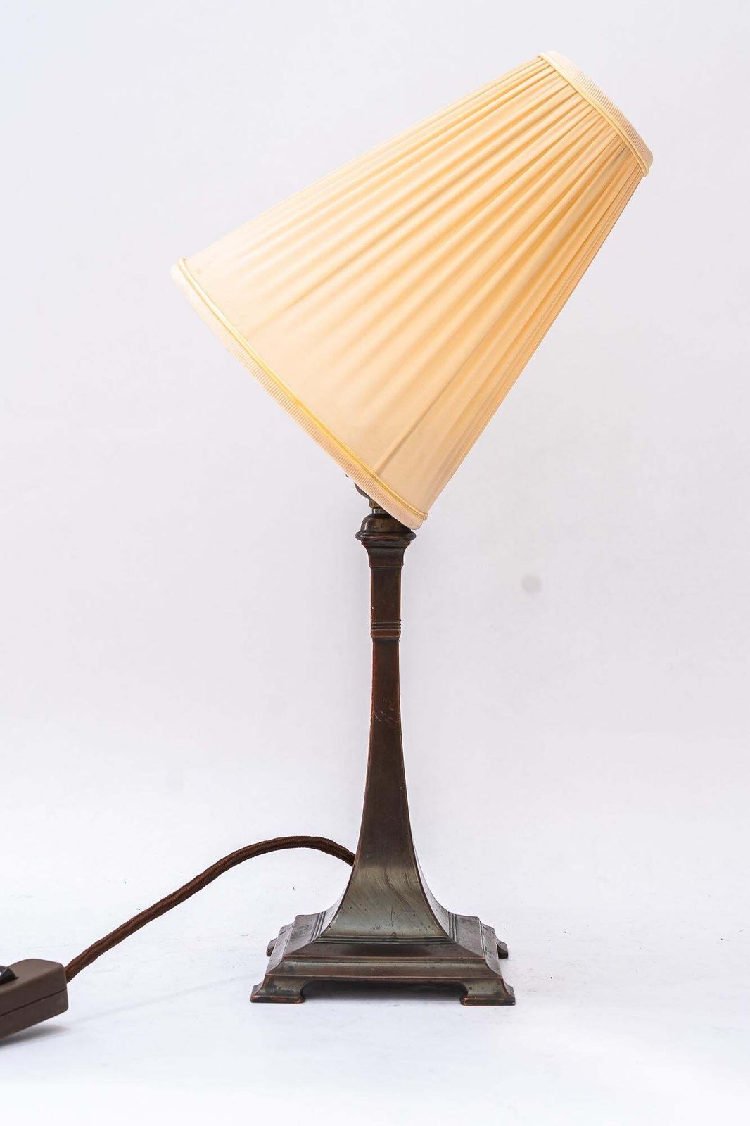 photo for sale Art Deco Tin Table Lamp With Fabric Shade Vienna Around 1920s