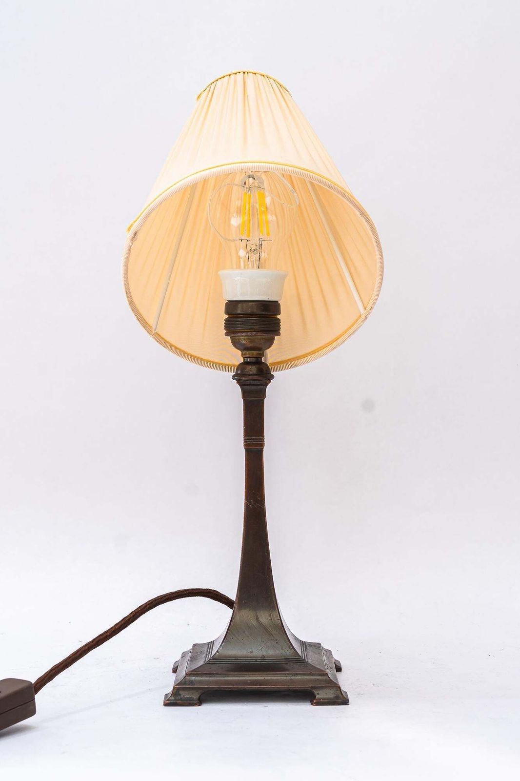 Lighting Art Deco Tin Table Lamp With Fabric Shade Vienna Around 1920s photo