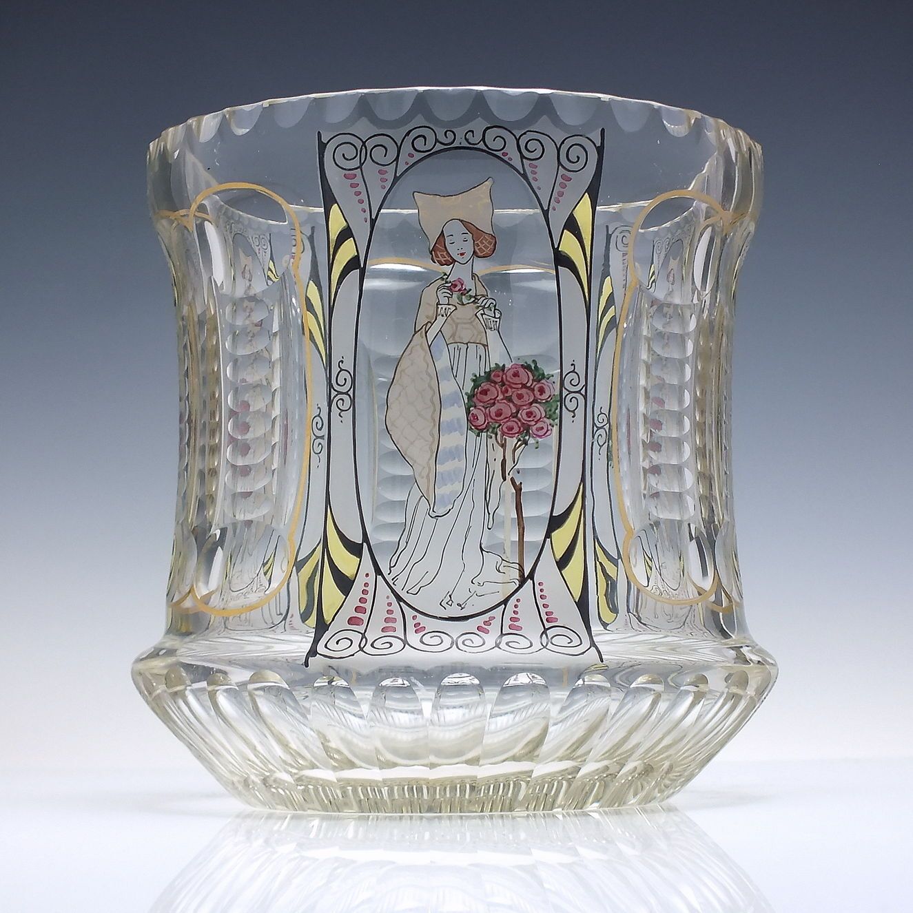 Pair Fachschule Steinschönau Enamelled Art Nouveau / Deco Glass Vases C1920 photo furniture