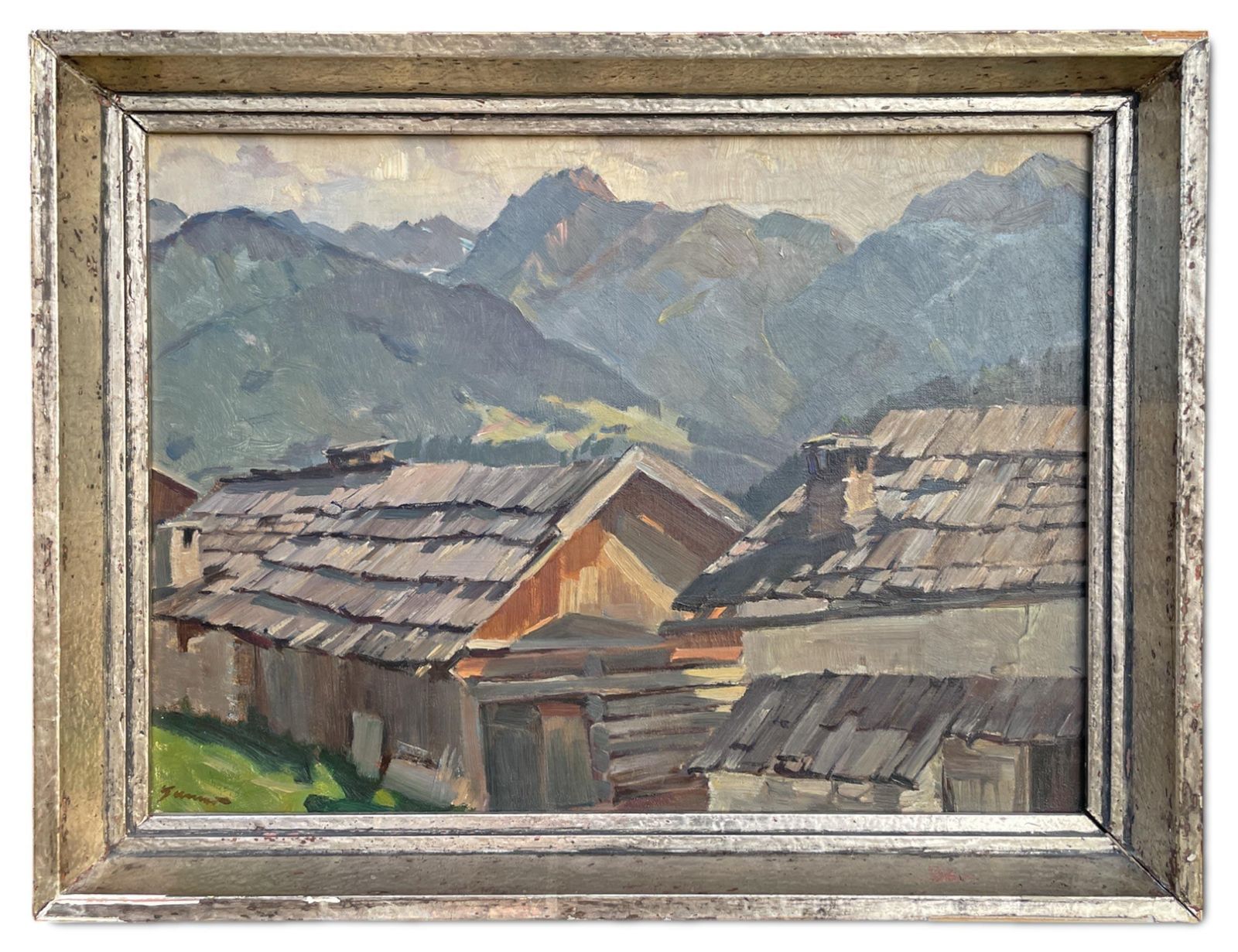 Huts In Landeck – European Alps   Oil On Canvas photo vinterior