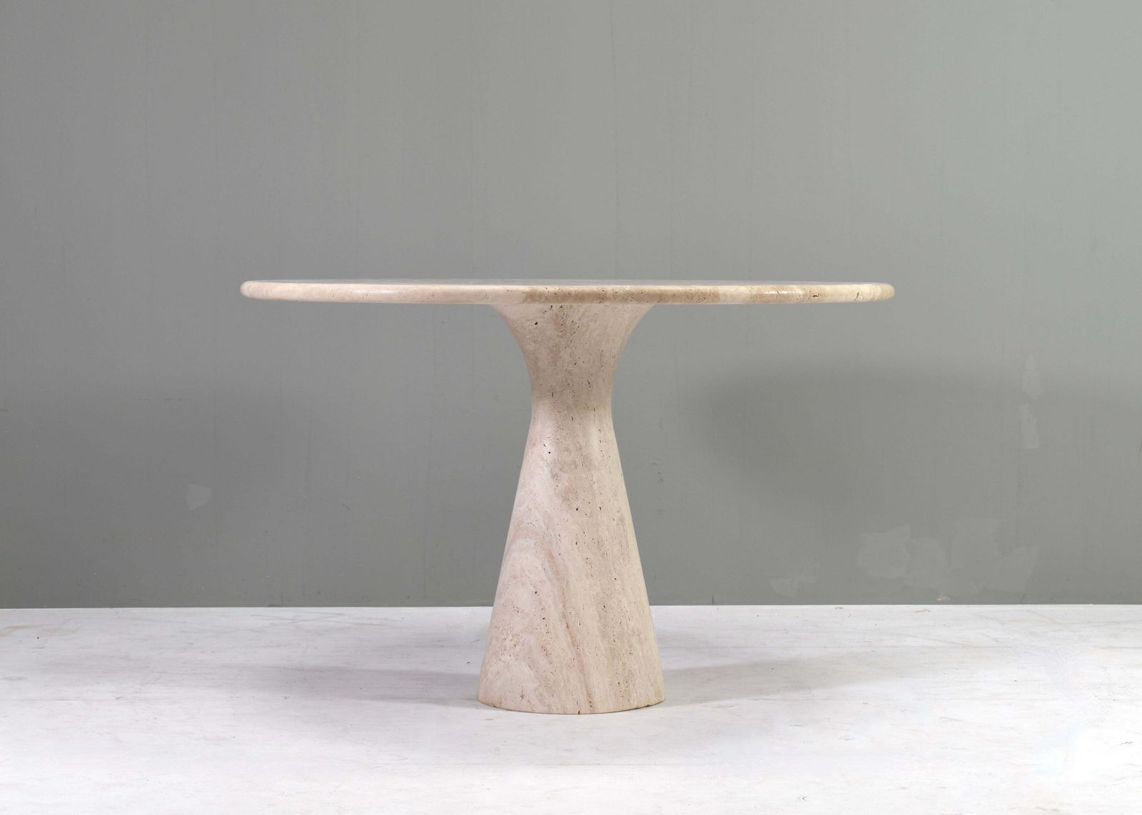 Exquisite Round Travertine Dining Table In The Manor Of Angelo Mangiarotti/Up&Up photo furniture