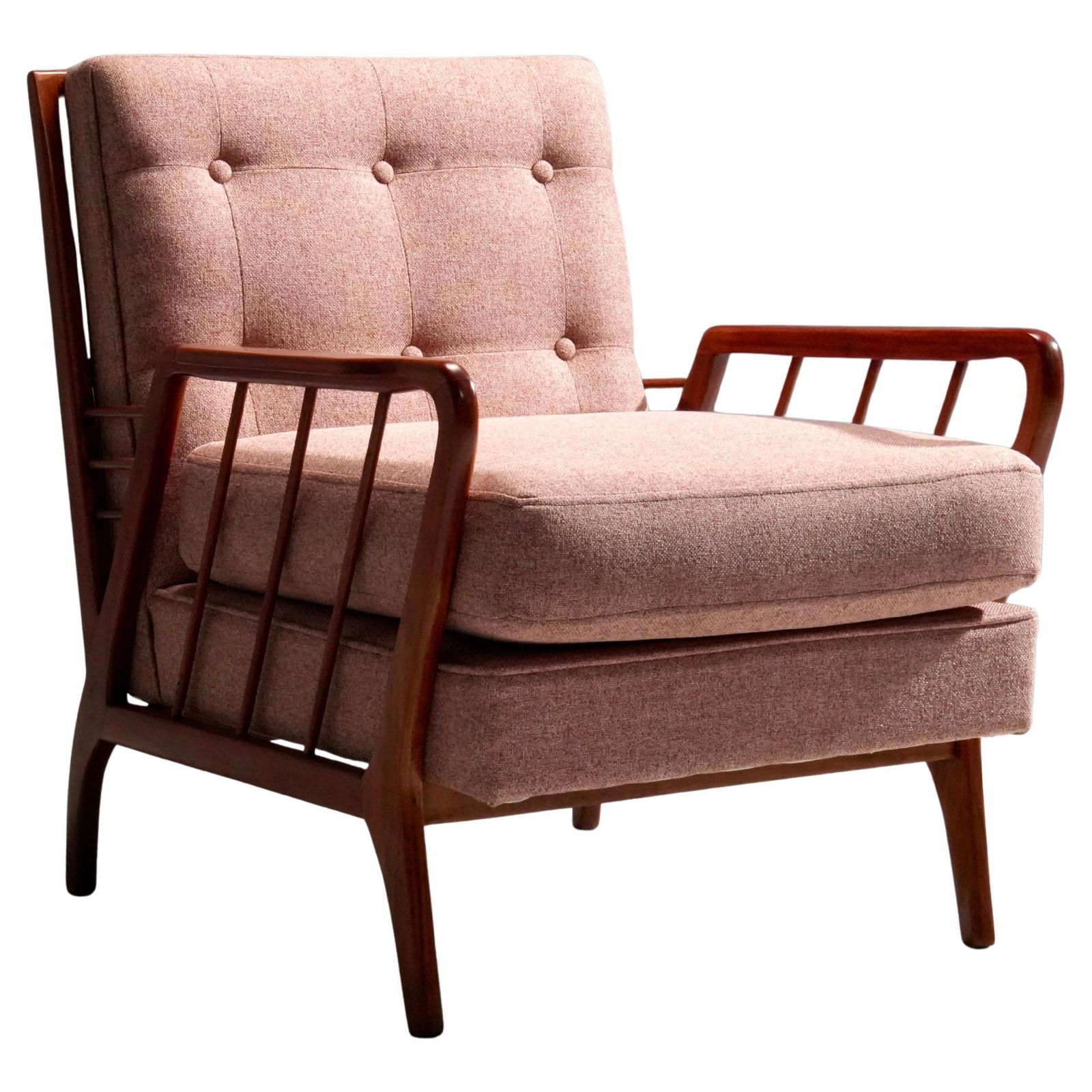Rino Levi Lounge Chair In Peroba Wood And Fabric, Brazil, 1950's