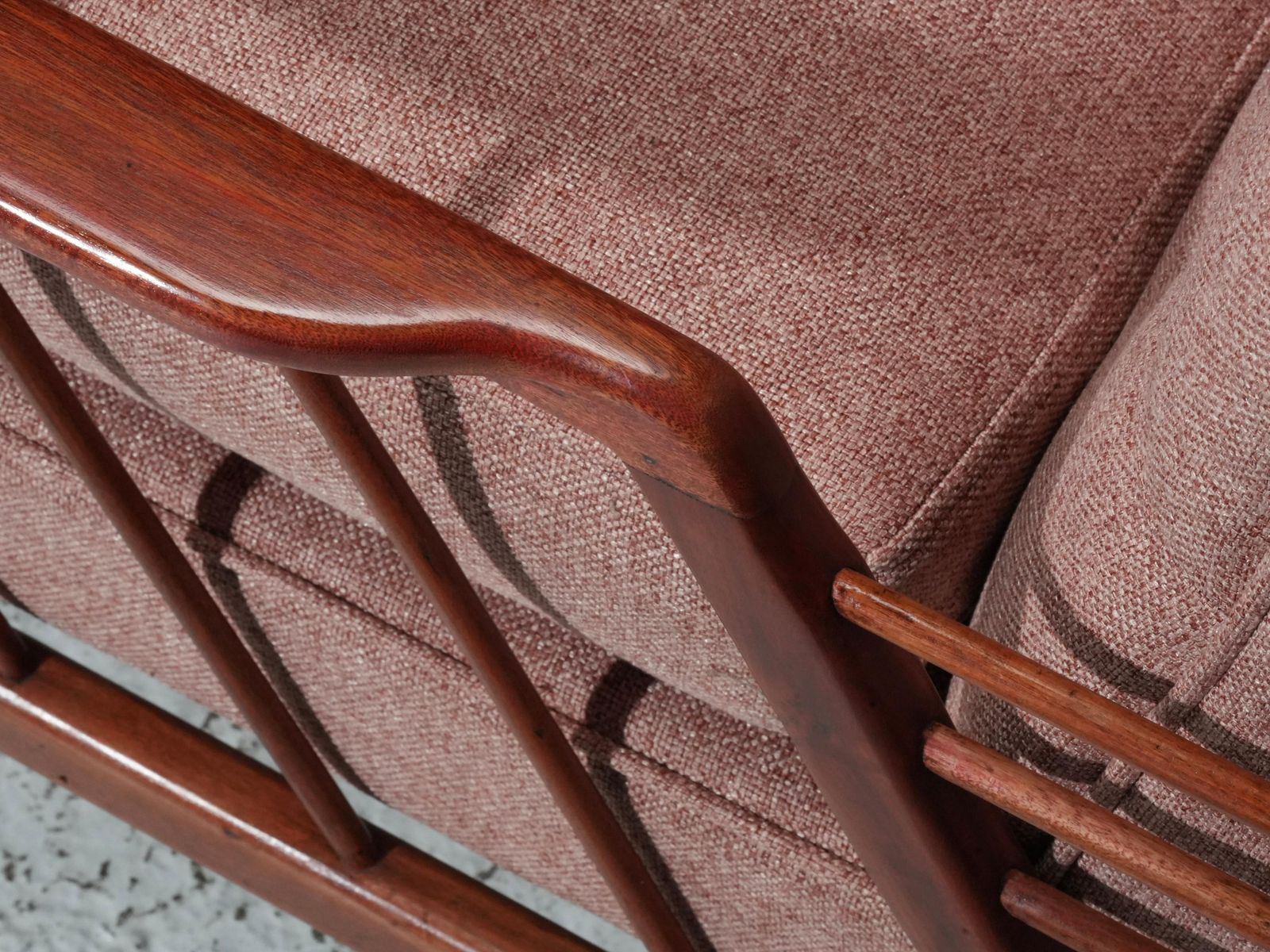 Rino Levi Lounge Chair In Peroba Wood And Fabric, Brazil, 1950's photo for sale