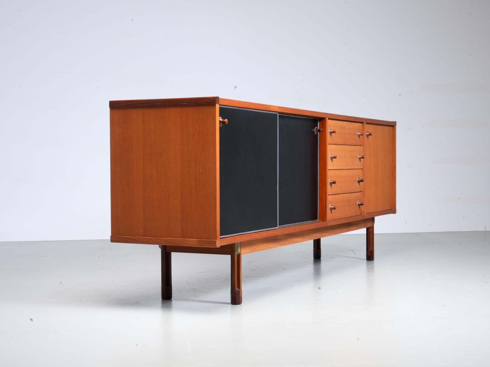 Italian Sideboard In Teak, Metal And Black Laminate, 1960's photo for sale
