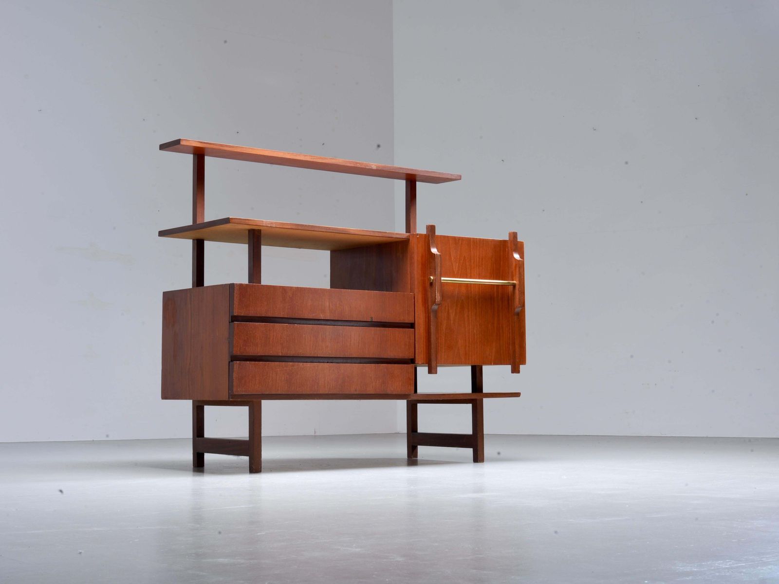 Geometrical Credenza In Wood And Brass, Italy 1960's photo 3089.0