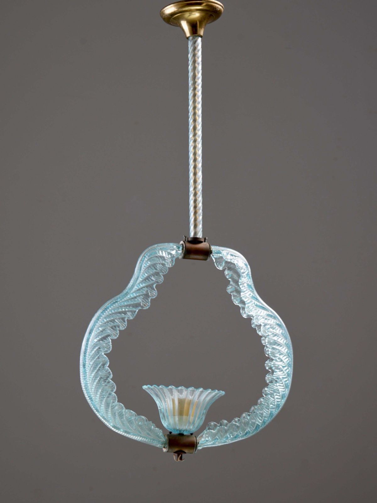 Set Of 6 Pendants In Glass And Brass, Italy, 1940’s photo for sale