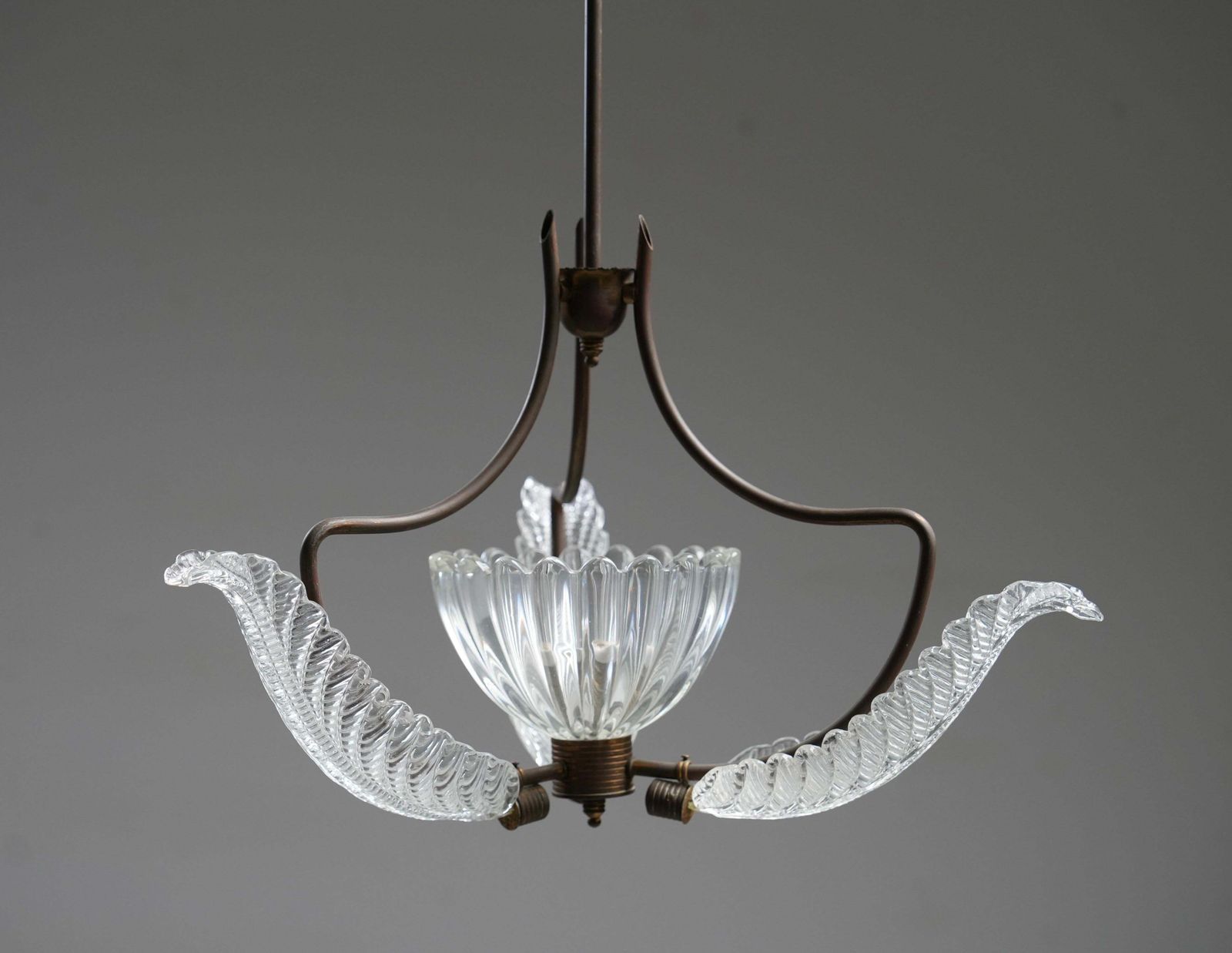 Set Of 6 Pendants In Glass And Brass, Italy, 1940’s photo Lighting