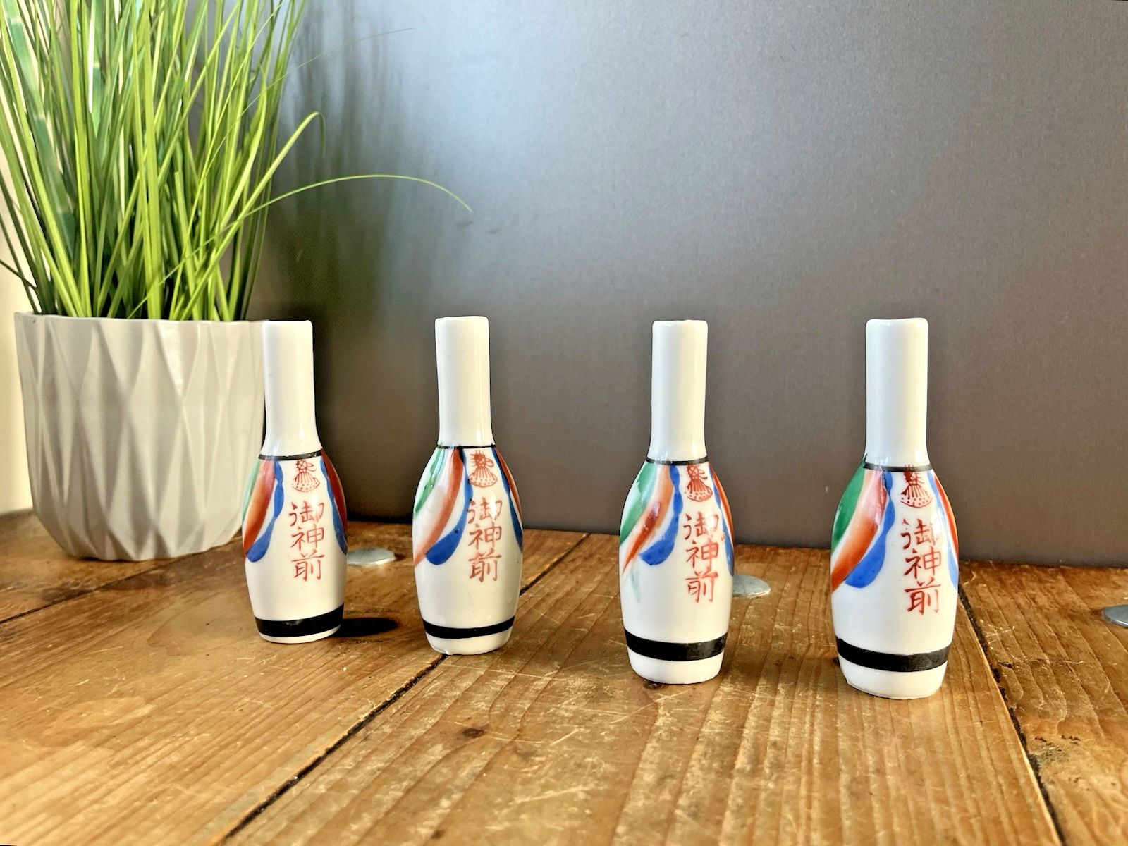 Set Of 4 Japanese Omiki Sacred Sake Shinto Goshinzensake Blessing Drink Bottle Bud Vase photo 50.0