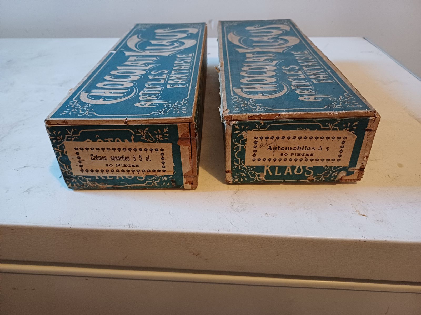 Pair Of Klaus Chocolate Advertising Boxes photo for sale