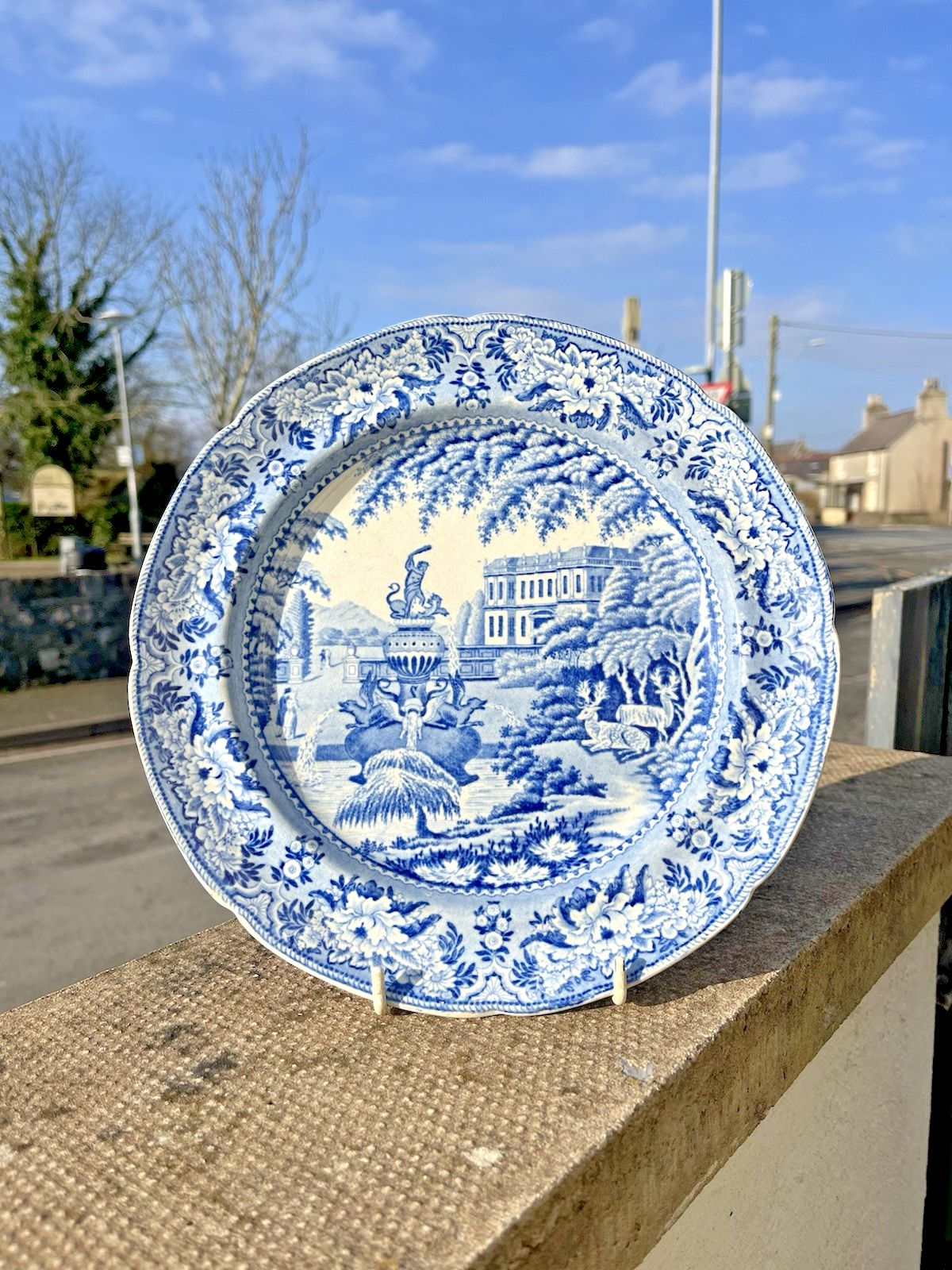 Antique C1820 Gm & Cj Mason Hercules Fountain Pattern Plate Trentham Hall Masons photo for sale