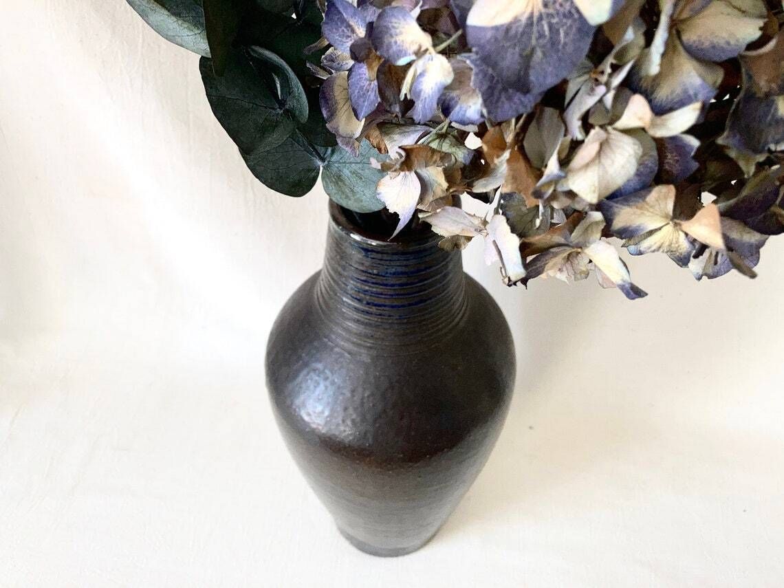 Contemporary Stoneware Vase. Handmade Pottery Jug. Black Artisanal Ceramic Vase. photo for sale