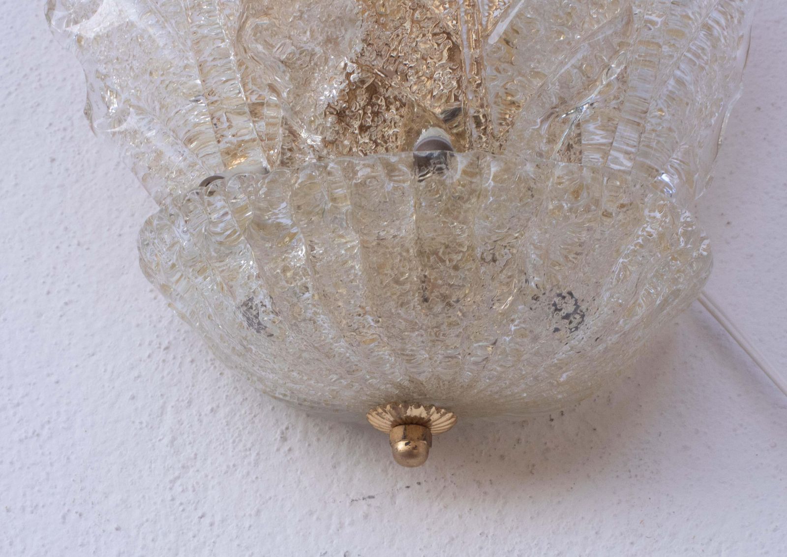 Lighting Set Of 2 Portofino, Elegant Murano Wall Light Transparent And Gold Leaves, 1970 photo