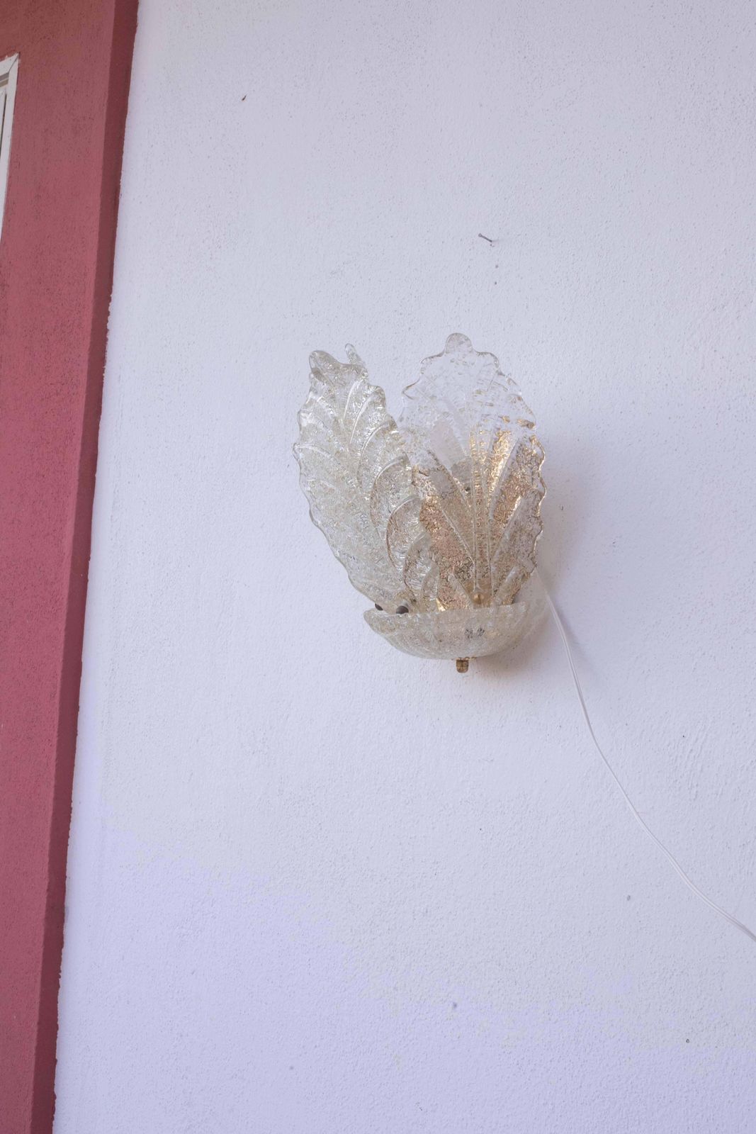1460.0 Set Of 2 Portofino, Elegant Murano Wall Light Transparent And Gold Leaves, 1970 photo