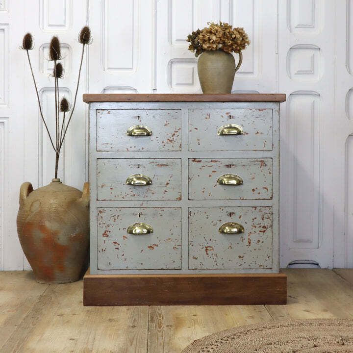 Rustic Painted Pine & Iroko Workshop Drawers 0730g