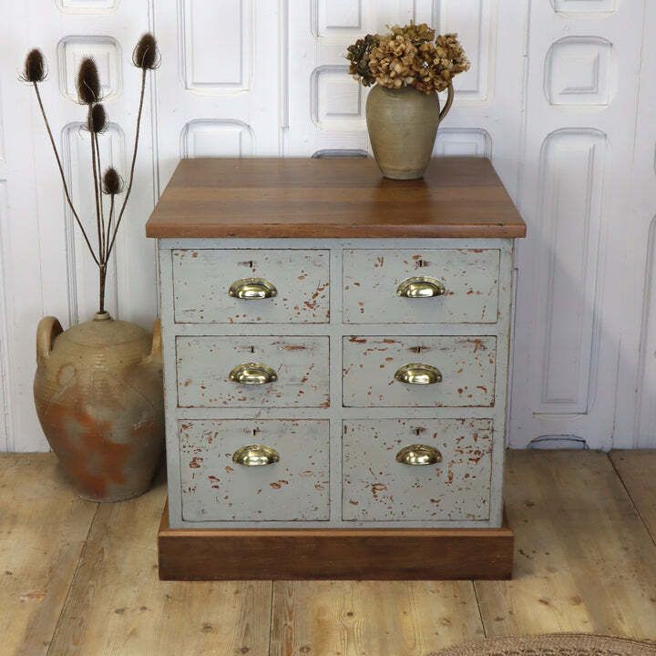 Rustic Painted Pine & Iroko Workshop Drawers 0730g photo for sale