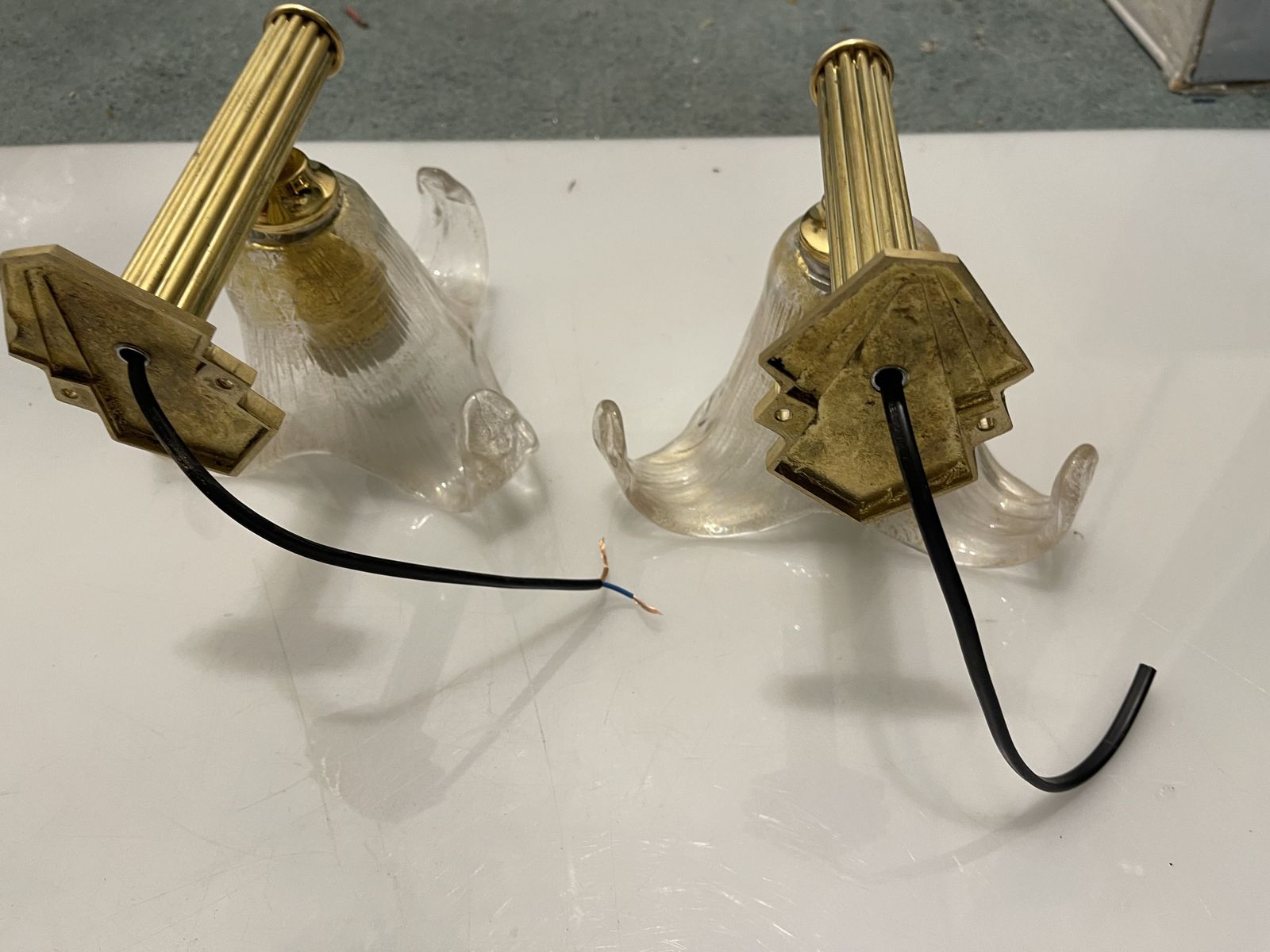 Venetian Murano Glass Brass Sconces Set Of 2 1960’s photo 990.0
