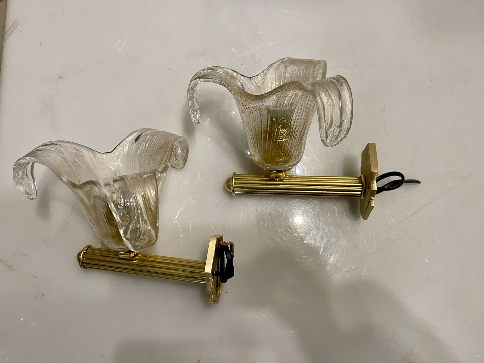 Venetian Murano Glass Brass Sconces Set Of 2 1960’s photo vintage