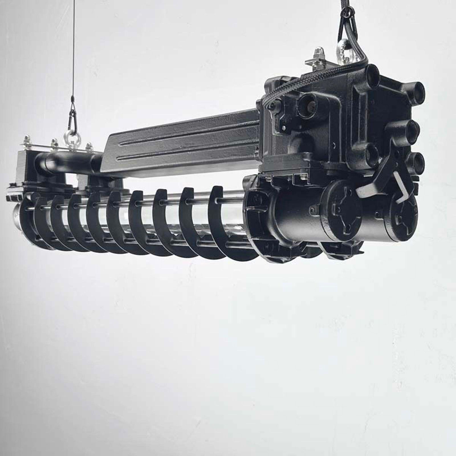 Late Century Industrial Flameproof Tube Light With Cage   Black & Brass Finish photo Lighting