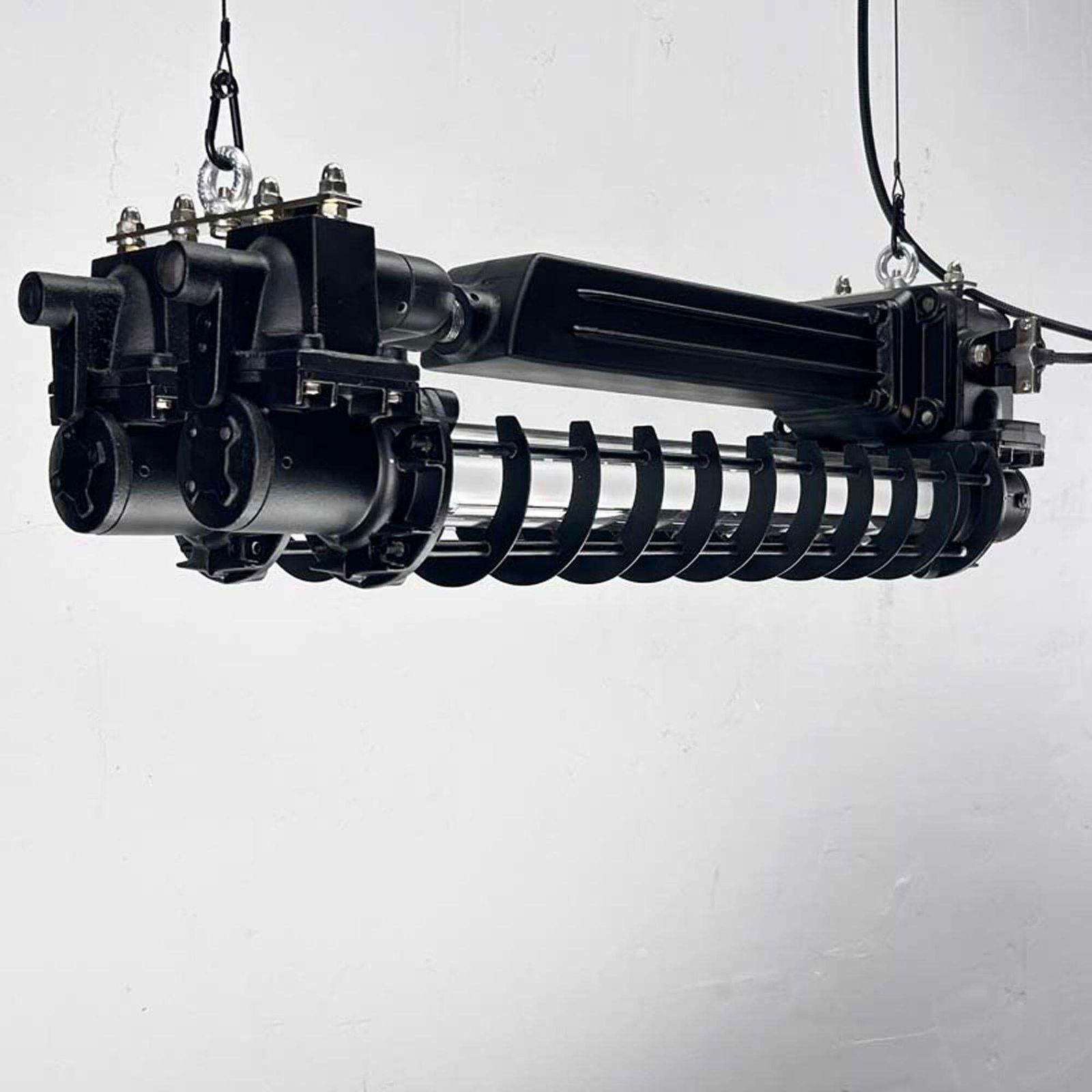 Late Century Industrial Flameproof Tube Light With Cage   Black & Brass Finish photo 1201.0
