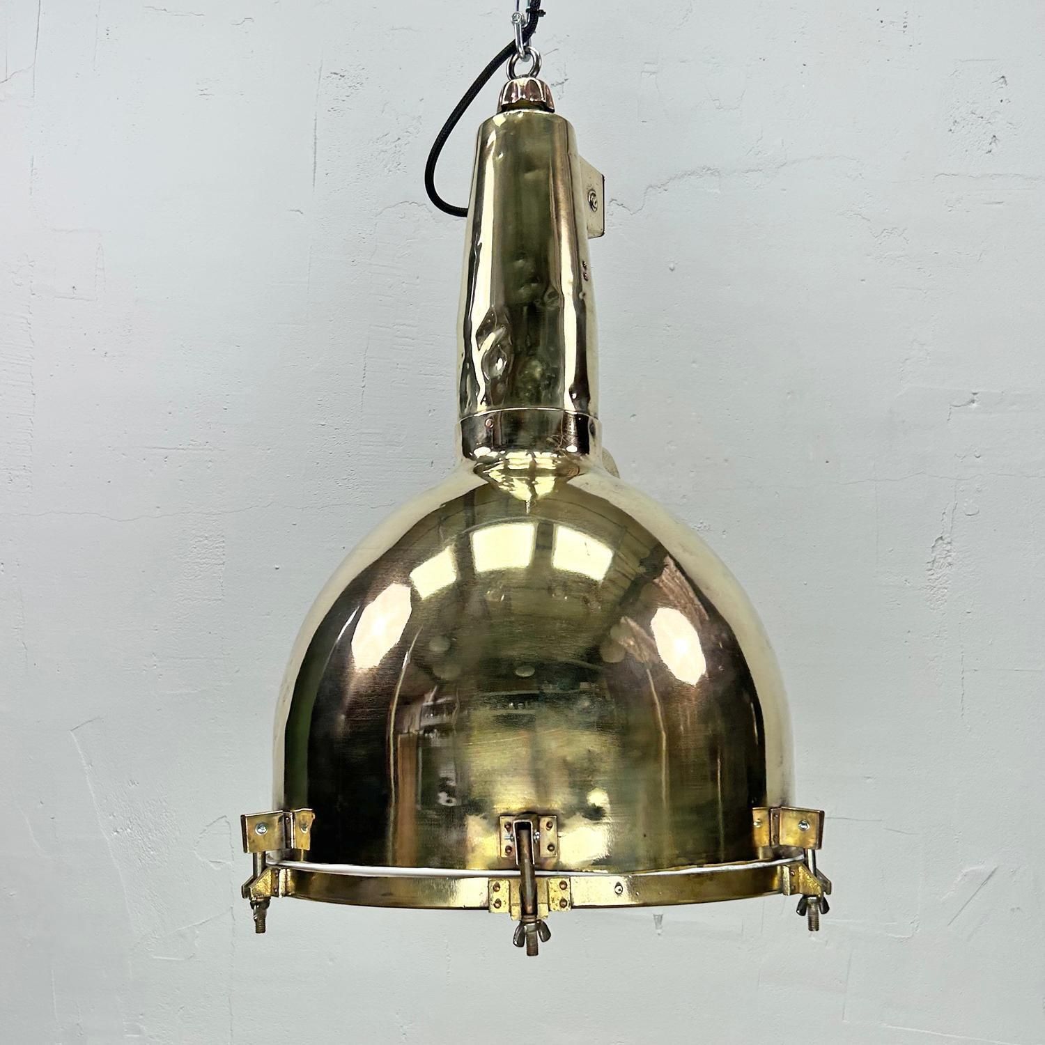 1970's Xl Japanese Brass Marine Nautical Searchlight Pendant Ceiling Lamp photo buy