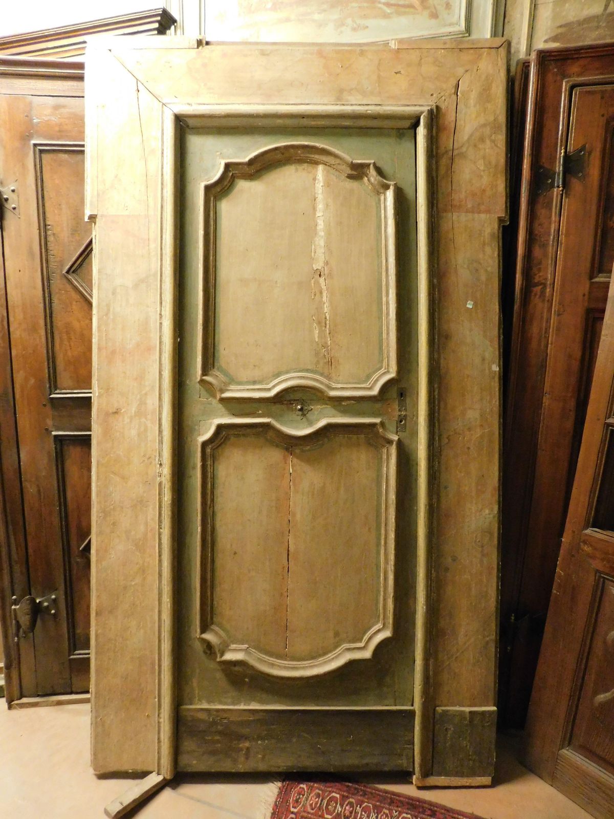 Single Leaf Door In Lacquered Wood Complete With Frame With Fake Marble, Italy photo Home Fixtures