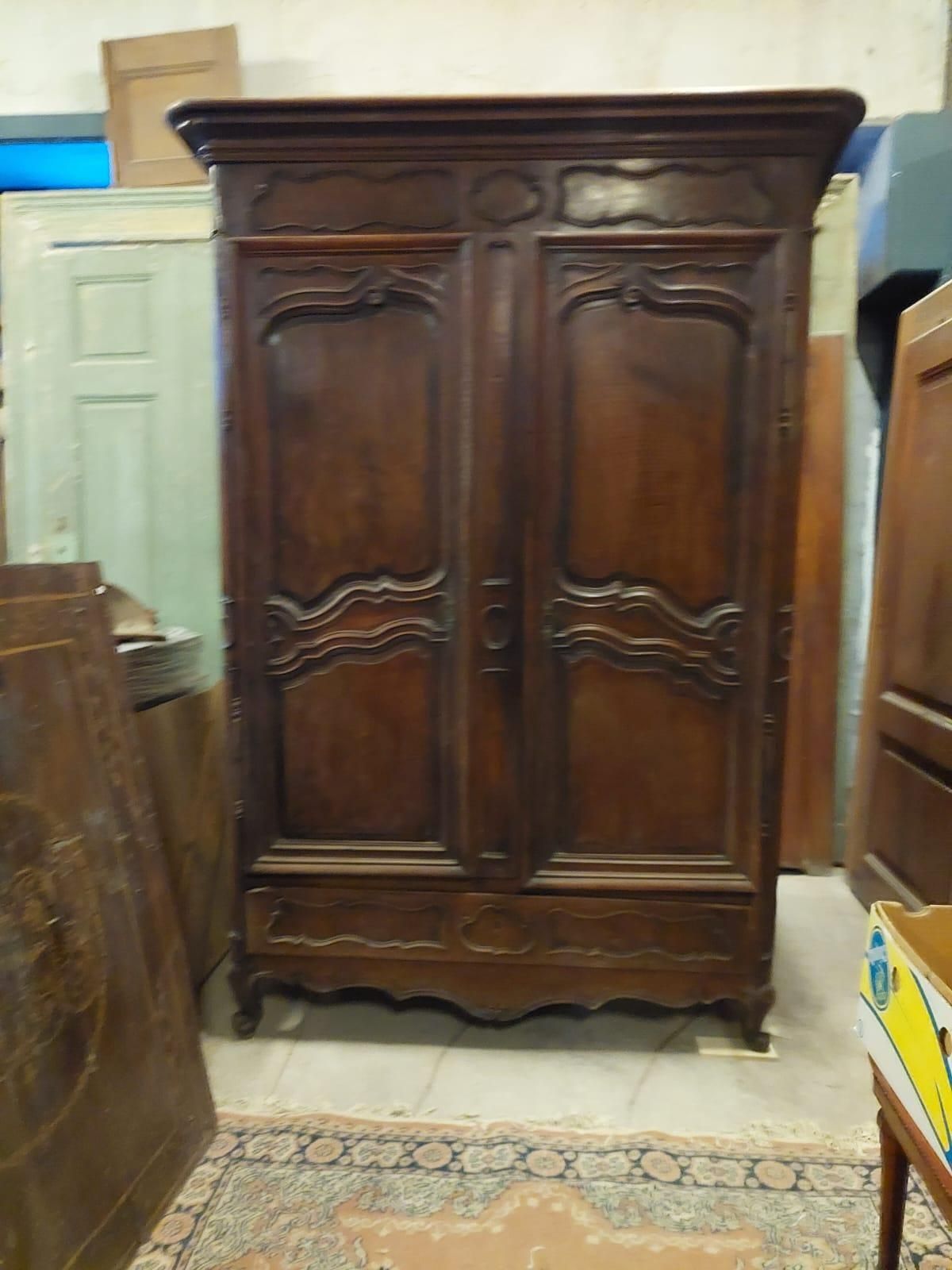 Carved Walnut Wardrobe With Two Doors And A Drawer, France photo Furniture