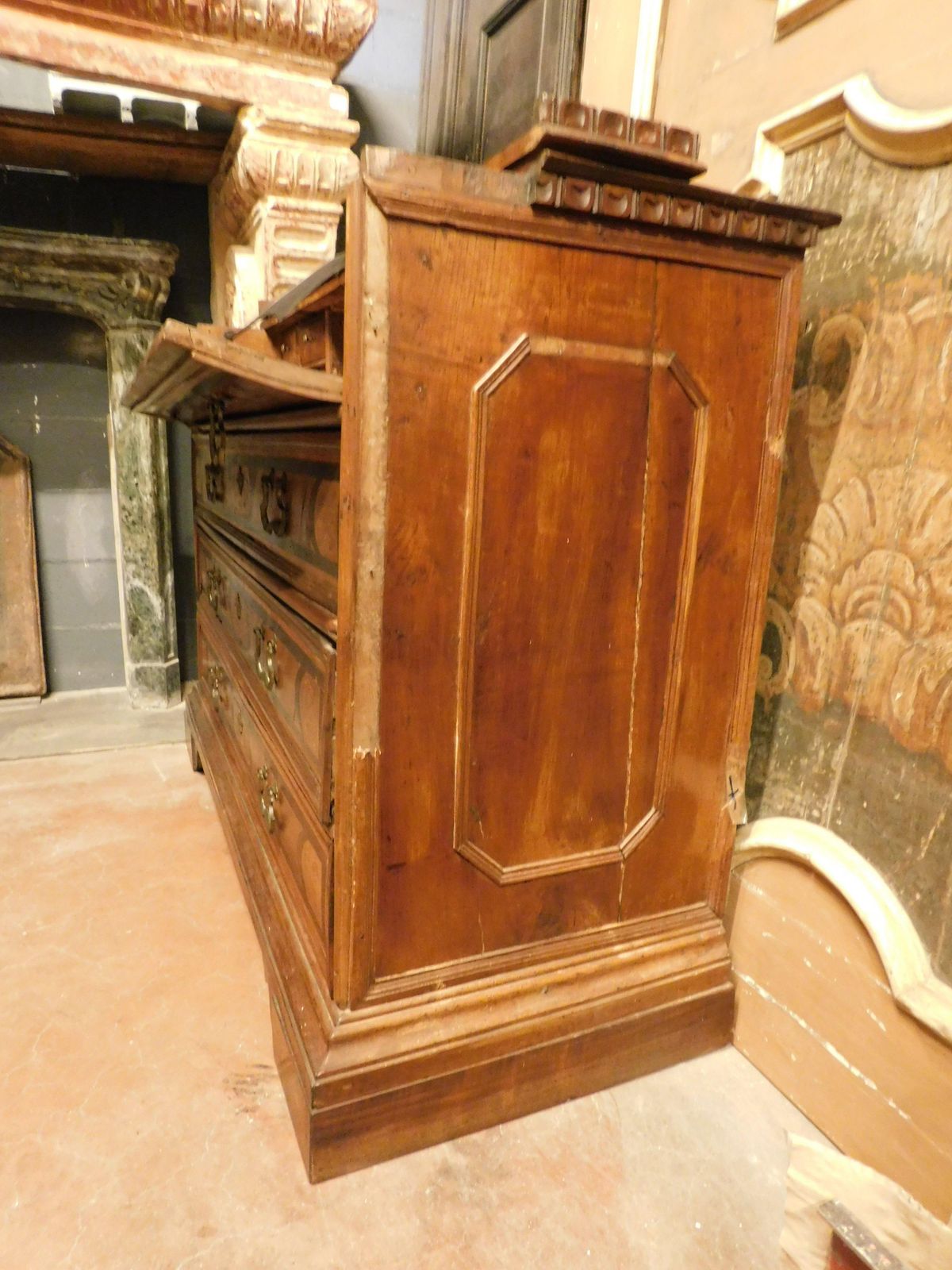 Folding Chest Of Drawers In Walnut With Inlays, Italy photo vintage
