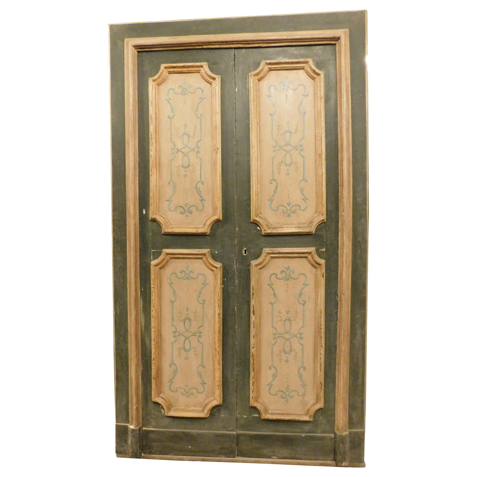 Painted Wooden Double Leaf Door With Frame, Italy