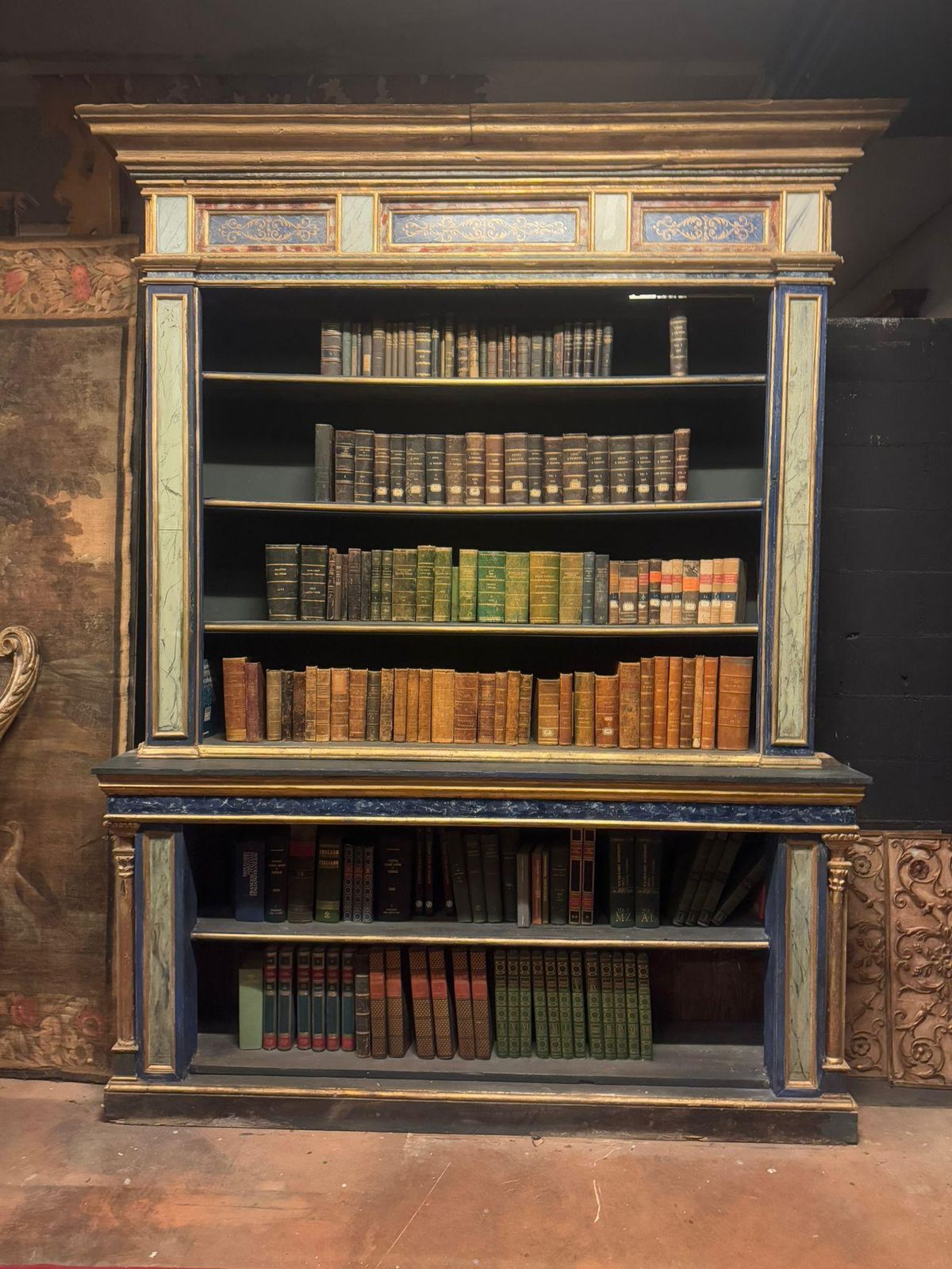 Set Of 3 Painted Wooden Bookcases Decorated With Fake Marble On Glass, Italy photo furniture