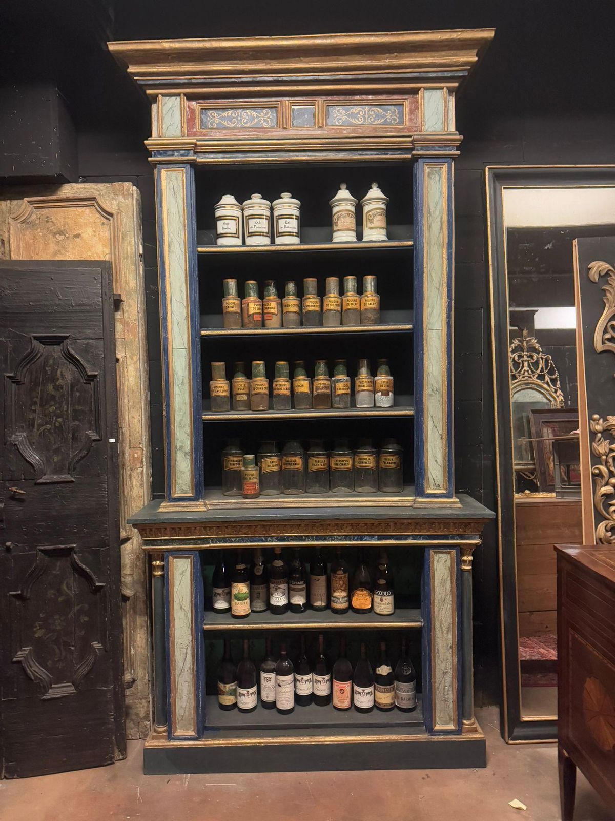 Set Of 3 Painted Wooden Bookcases Decorated With Fake Marble On Glass, Italy photo 32637.0
