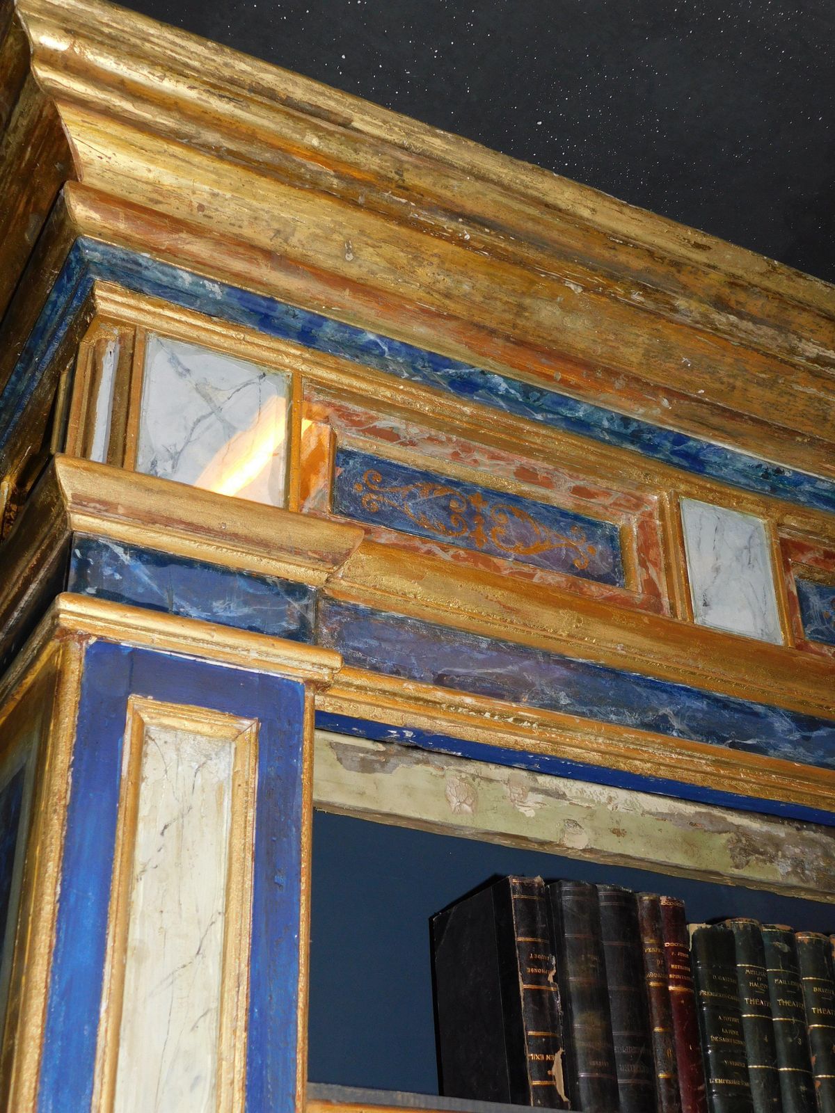 photo for sale Set Of 3 Painted Wooden Bookcases Decorated With Fake Marble On Glass, Italy