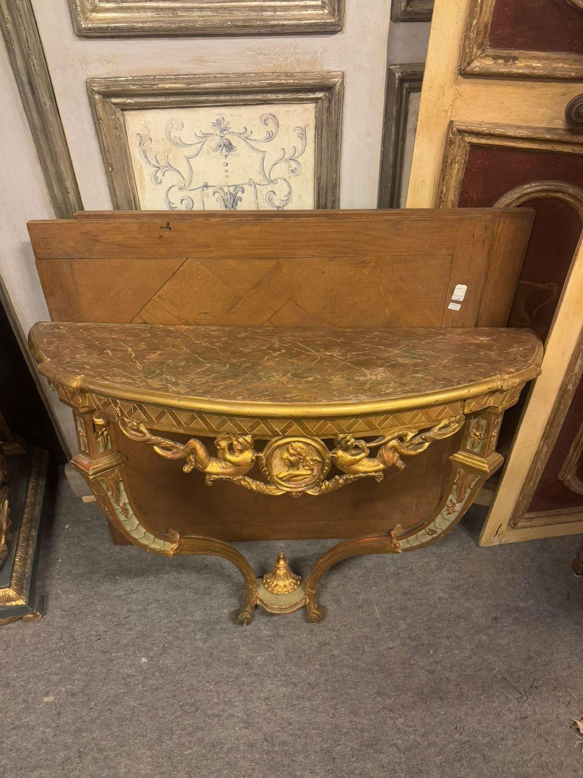 photo vinterior Console Table Carved In A Drop Shape In Lacquered And Gilded Wood, Italy