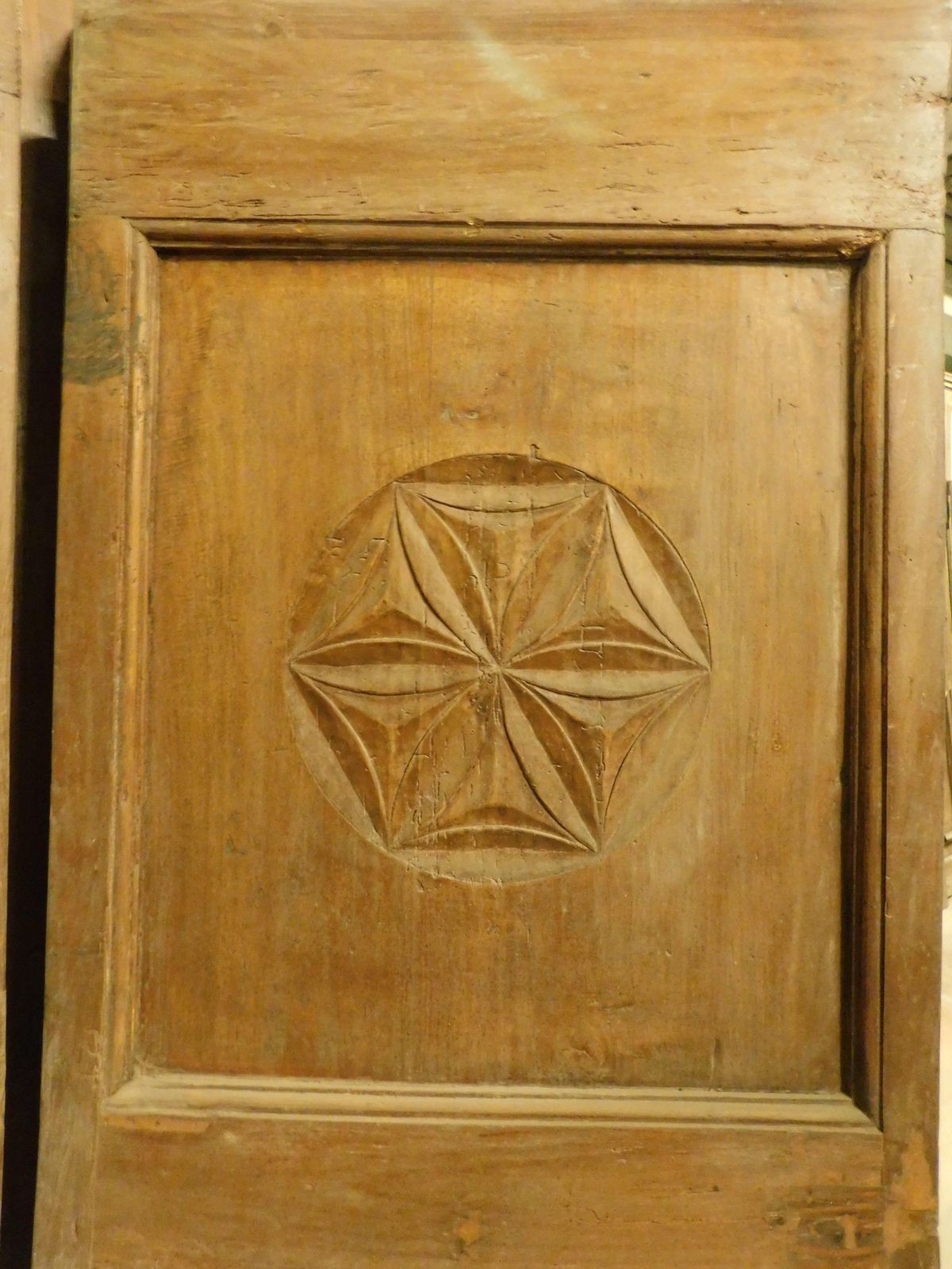 Set Of 2 Single Wooden Doors, Rustic With Carved Panels, Italy photo vinterior