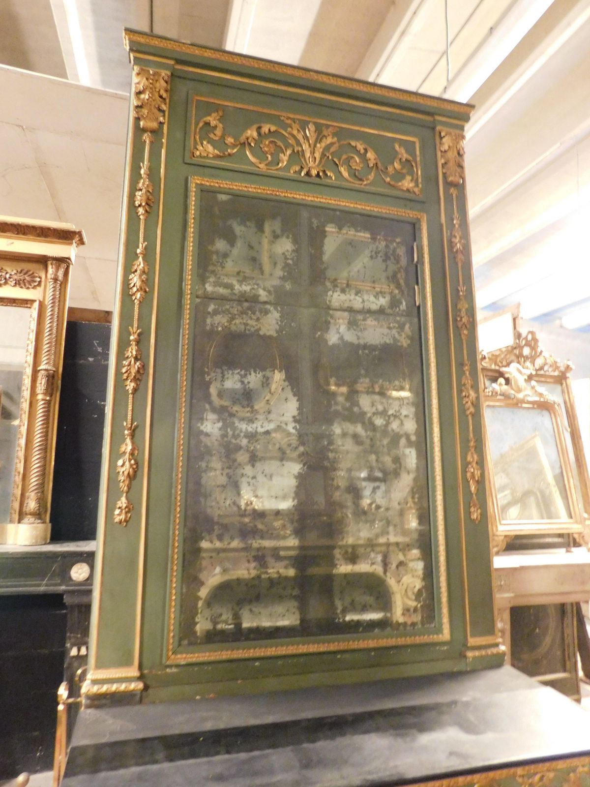 Green And Gold Lacquered Console Complete With Mirror And Table, France photo furniture