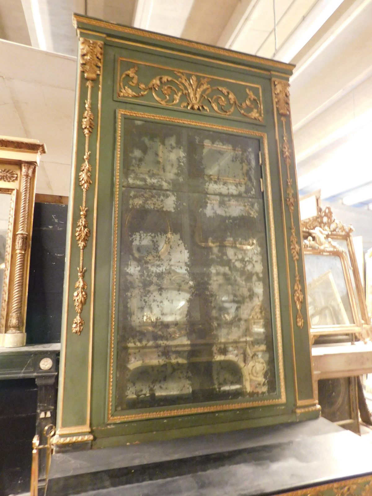 8589.0 Green And Gold Lacquered Console Complete With Mirror And Table, France photo