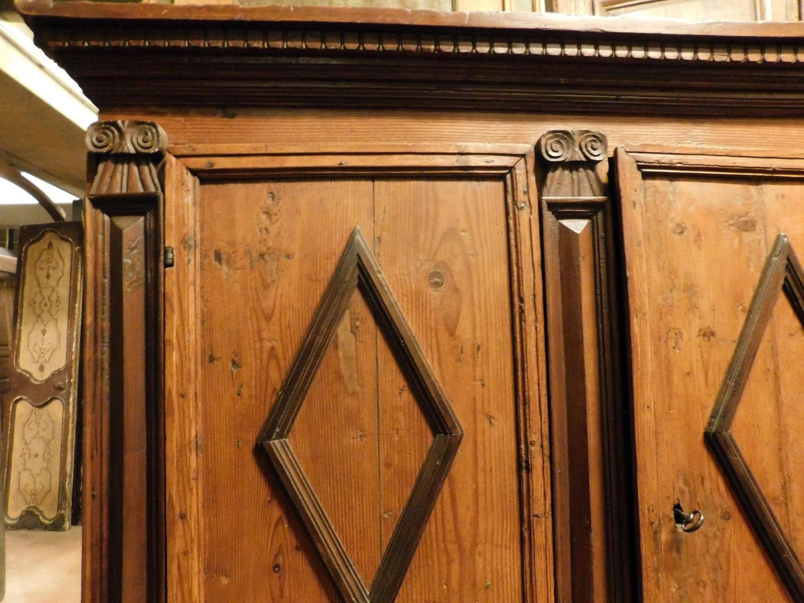 Armoires Wardrobe In Larch Wood With Two Doors With Carved Rhombuses, Italy photo 4294.0